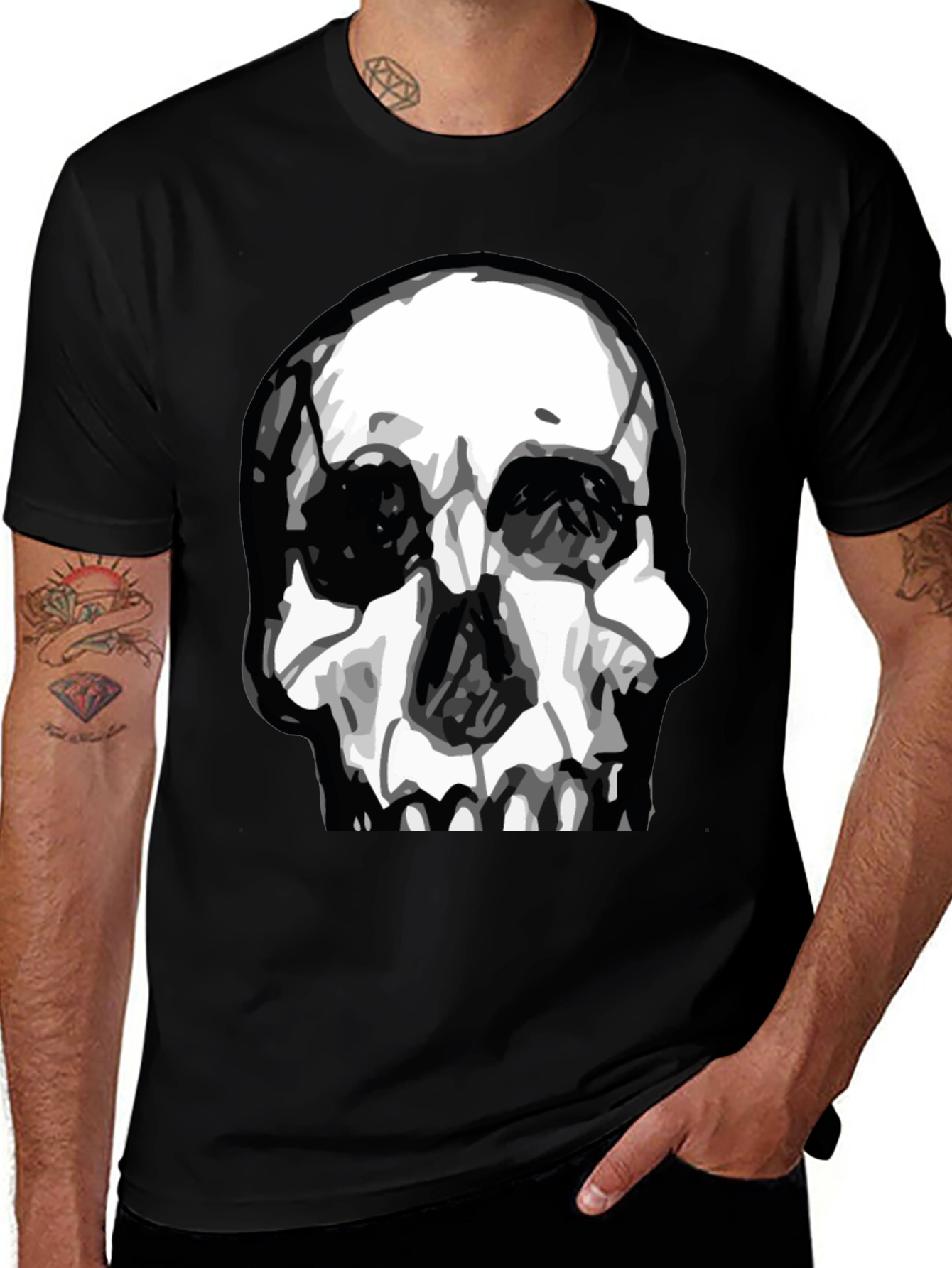 Variant 27 of Skull Graphic T-Shirt - Black Cotton Tee