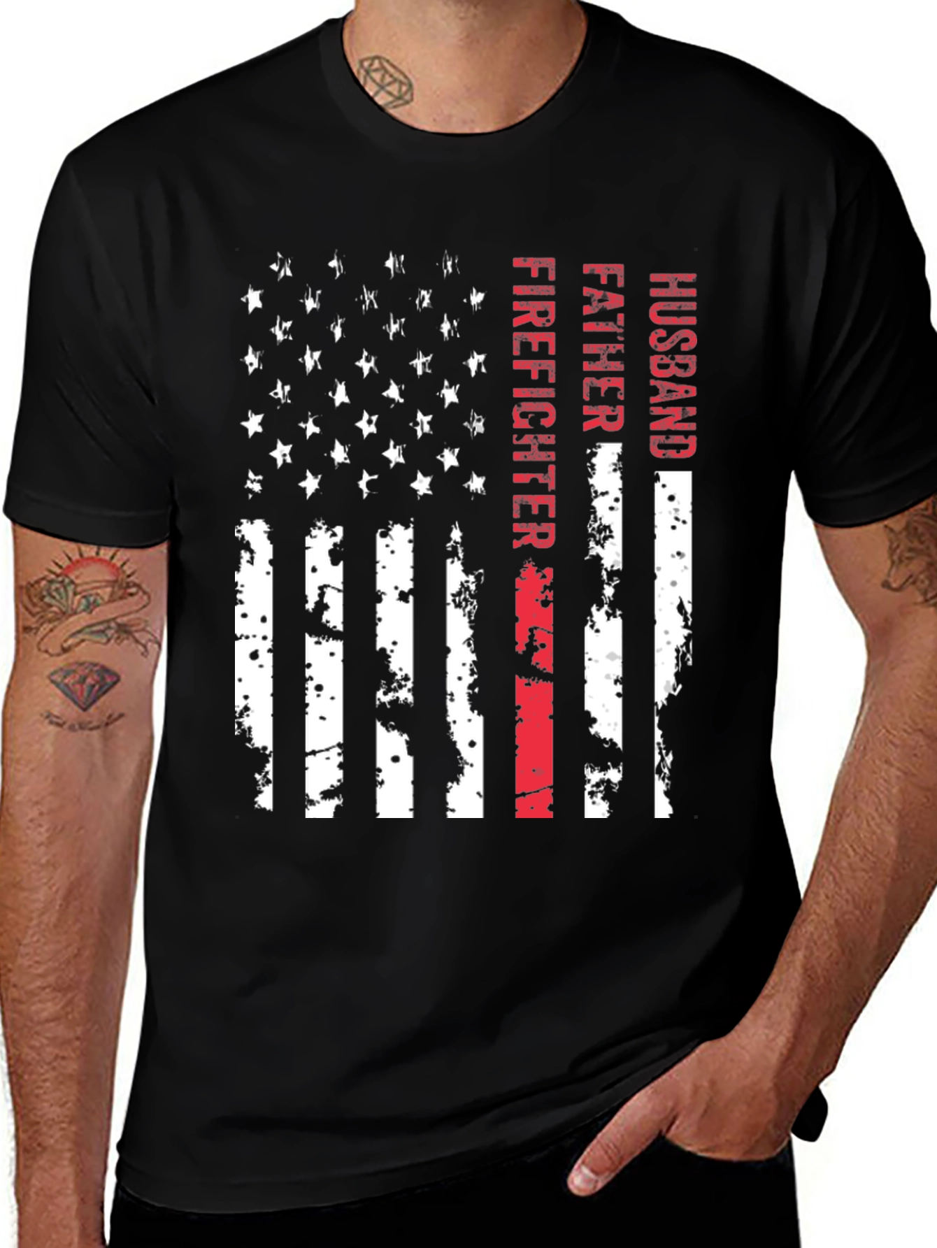 Variant 26 of Firefighter Husband Father American Flag T-Shirt