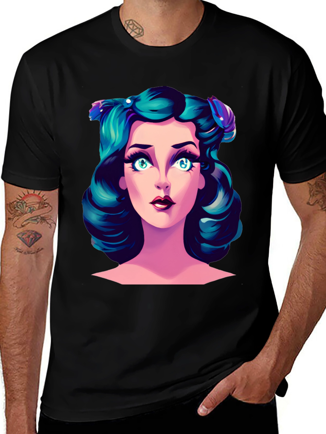 Variant 11 of Cartoon Girl Graphic Tee - Black T-Shirt