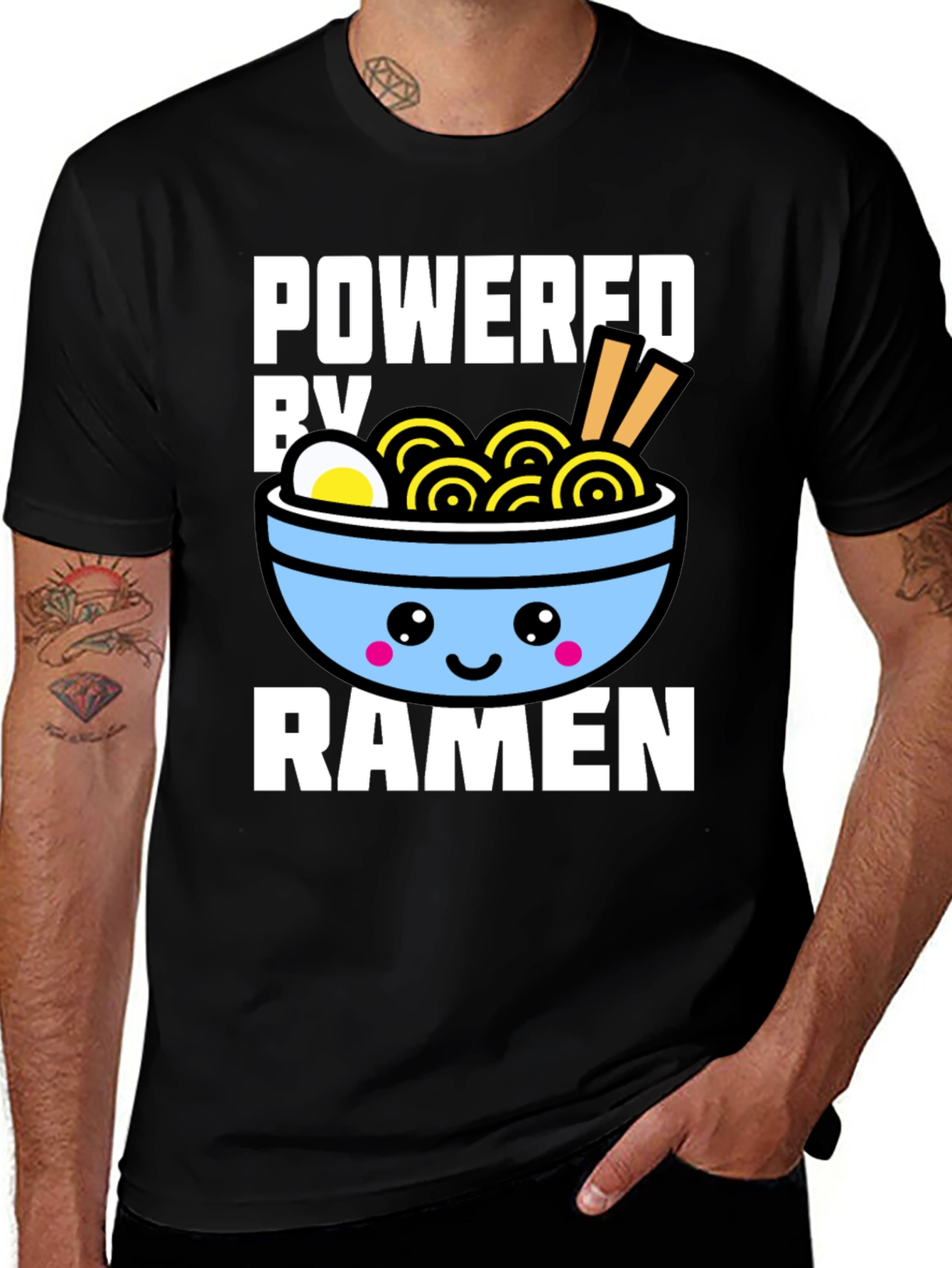 Variant 9 of Powered By Ramen T-Shirt - Kawaii Noodle Bowl Graphic Tee