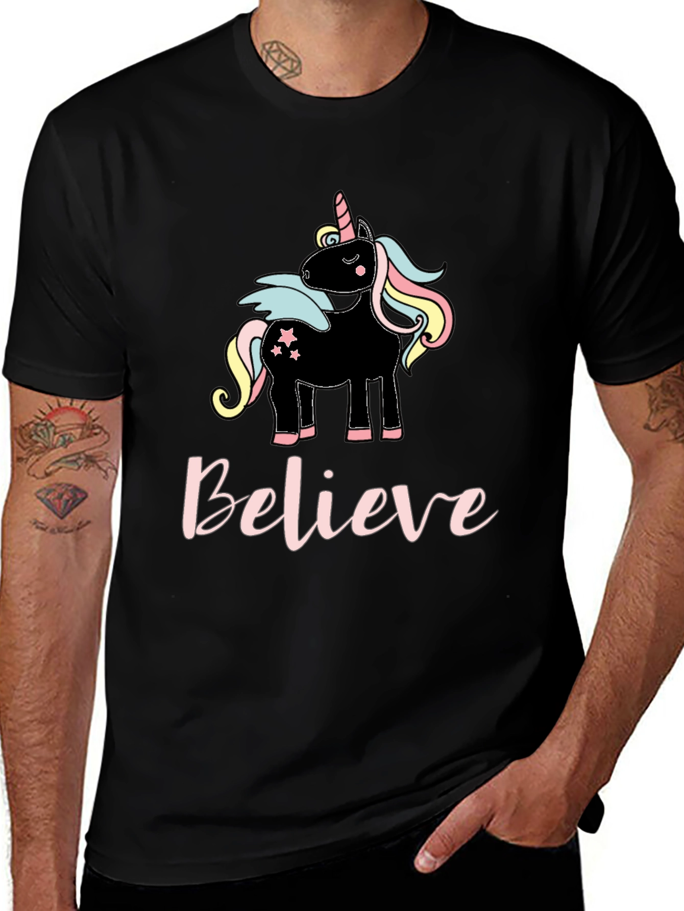 Variant 3 of Believe Unicorn Graphic T-Shirt - Black Cotton Tee