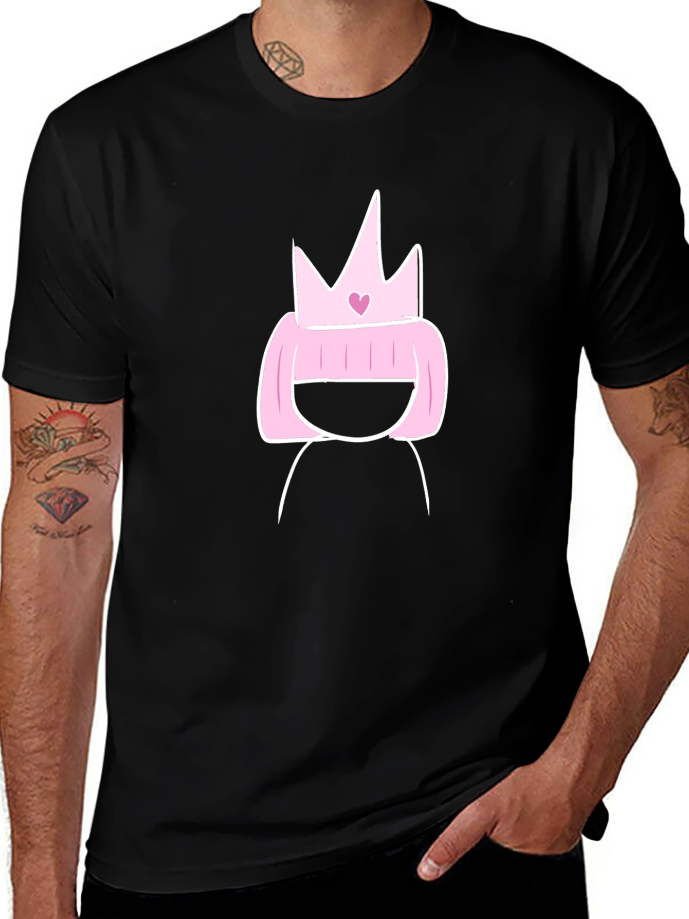 Variant 27 of Cute Princess Graphic Tee - Black Cotton T-Shirt