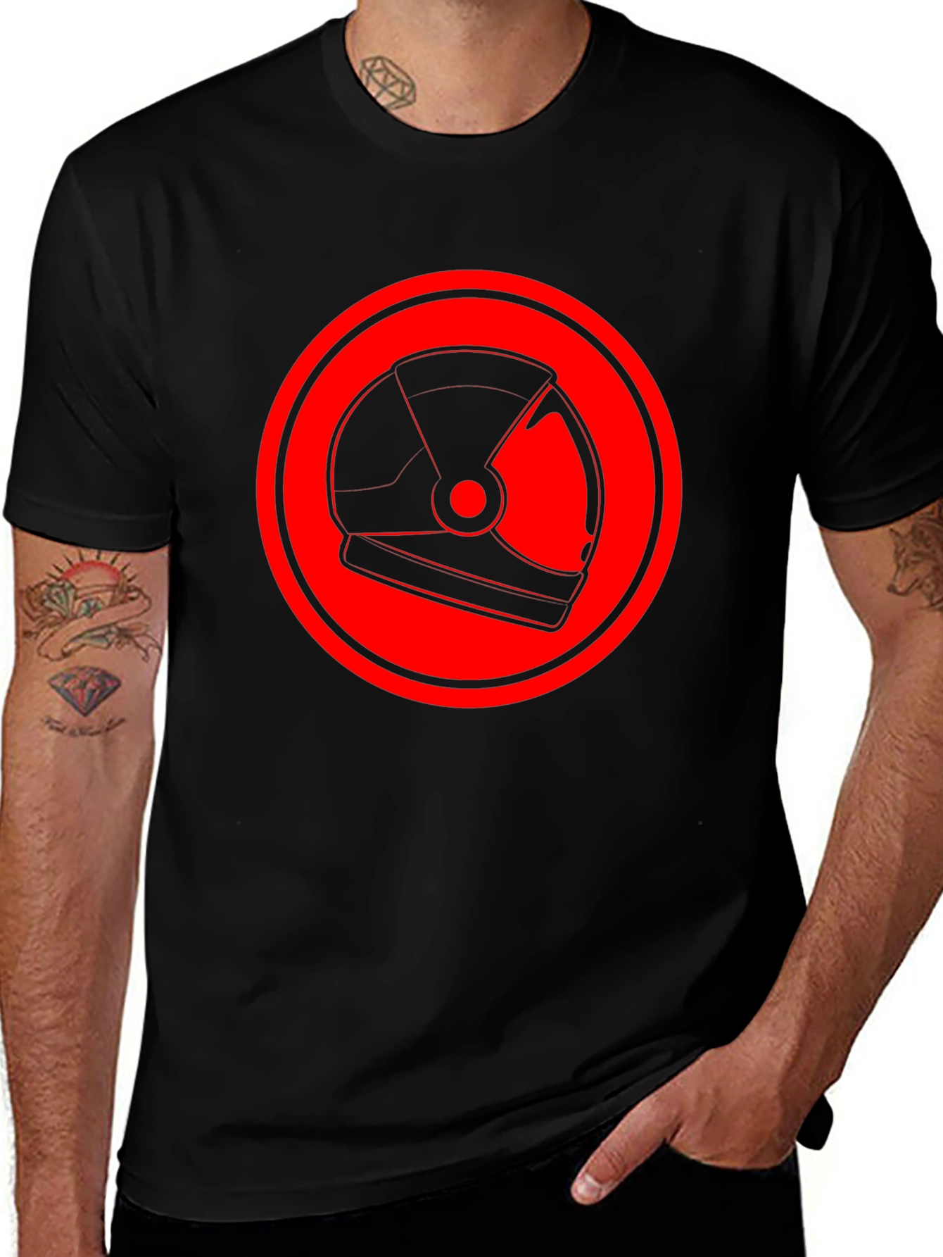 Variant 7 of Red Helmet Graphic Black T-Shirt