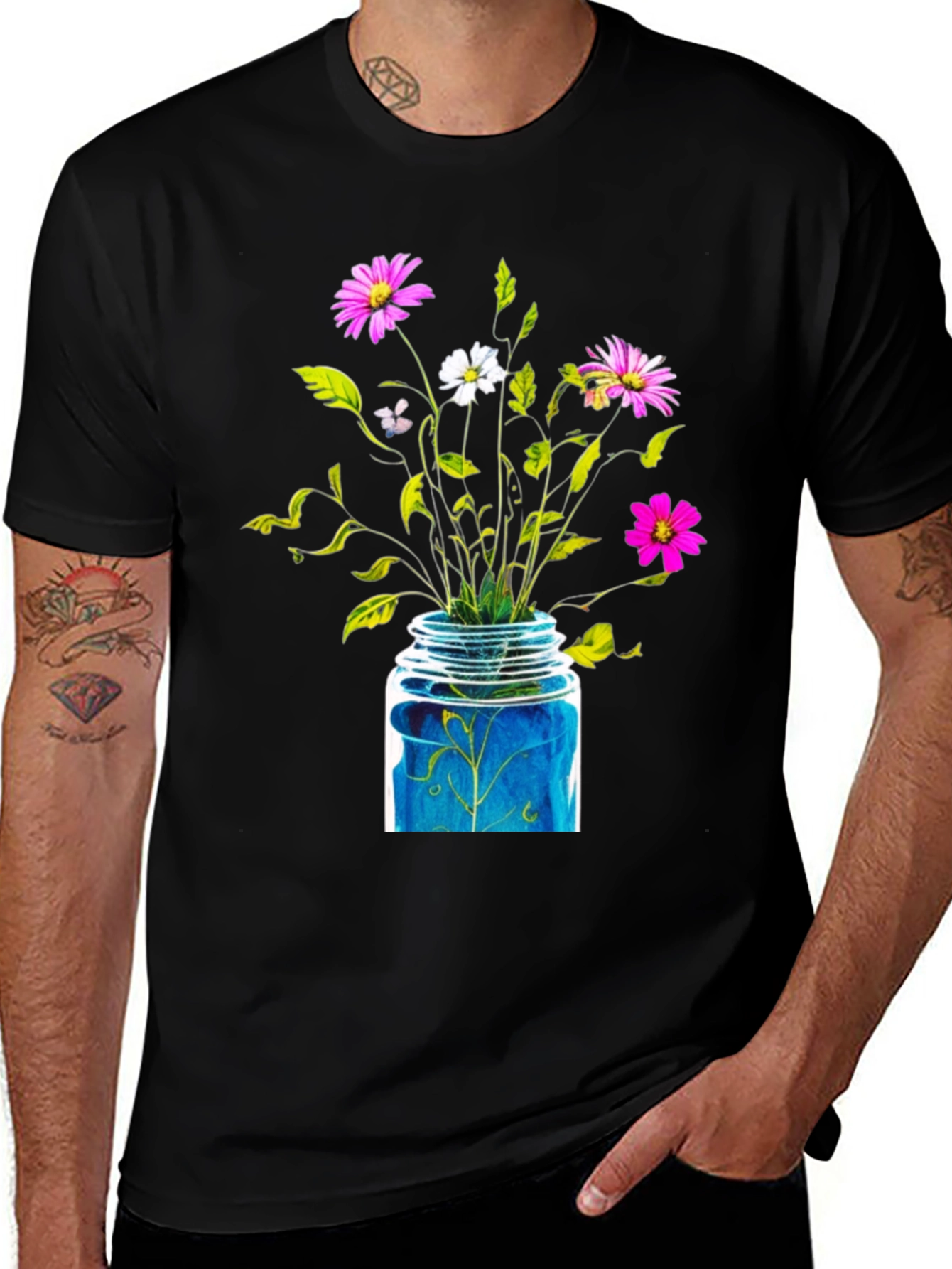 Variant 25 of Floral Jar Graphic Tee - Black Cotton T-Shirt