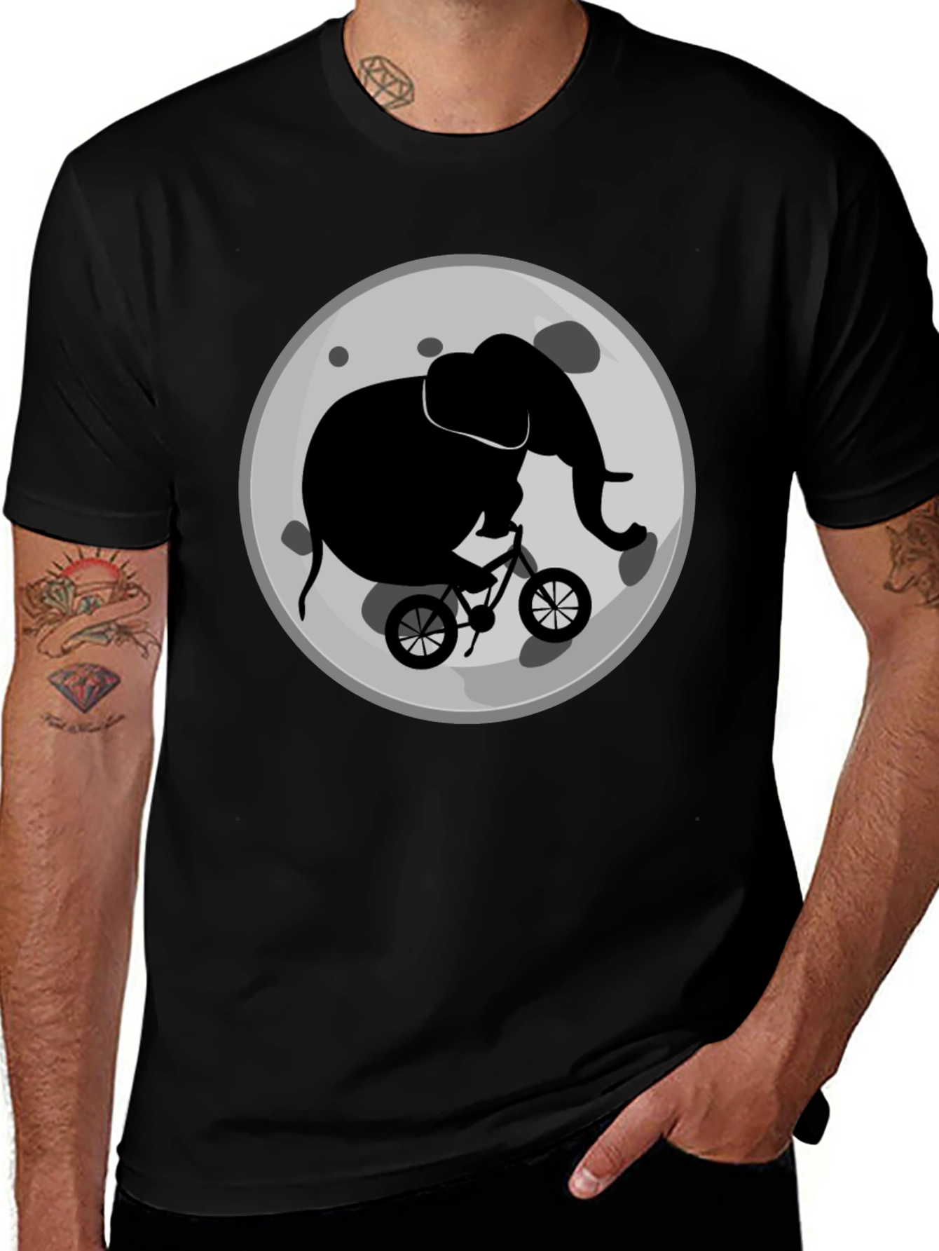 Variant 20 of Elephant on Bike T-Shirt - Moon Graphic Tee