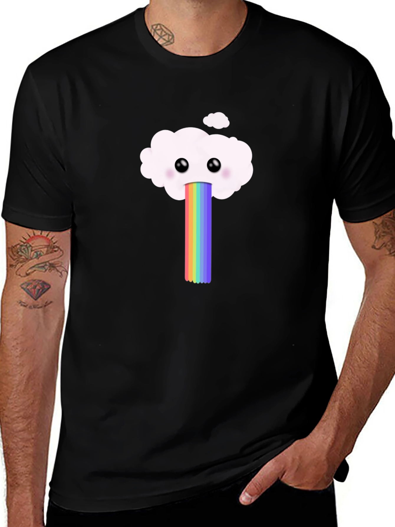 Variant 24 of Rainbow Cloud T-Shirt - Black Cotton Tee