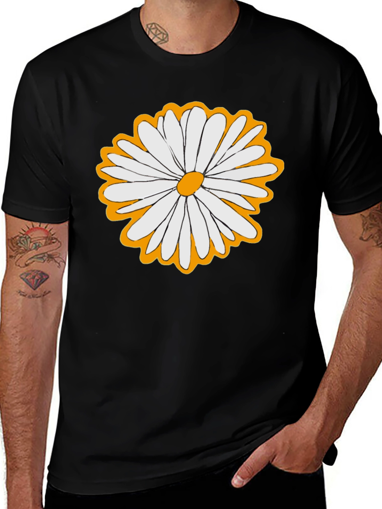 Variant 3 of Daisy Graphic Tee - Black Cotton Blend Comfort