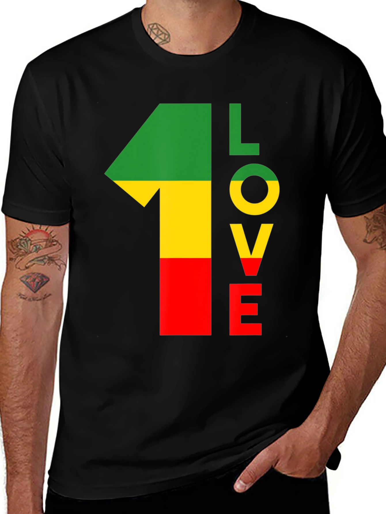 Variant 11 of One Love Reggae T-Shirt - Black Cotton Tee
