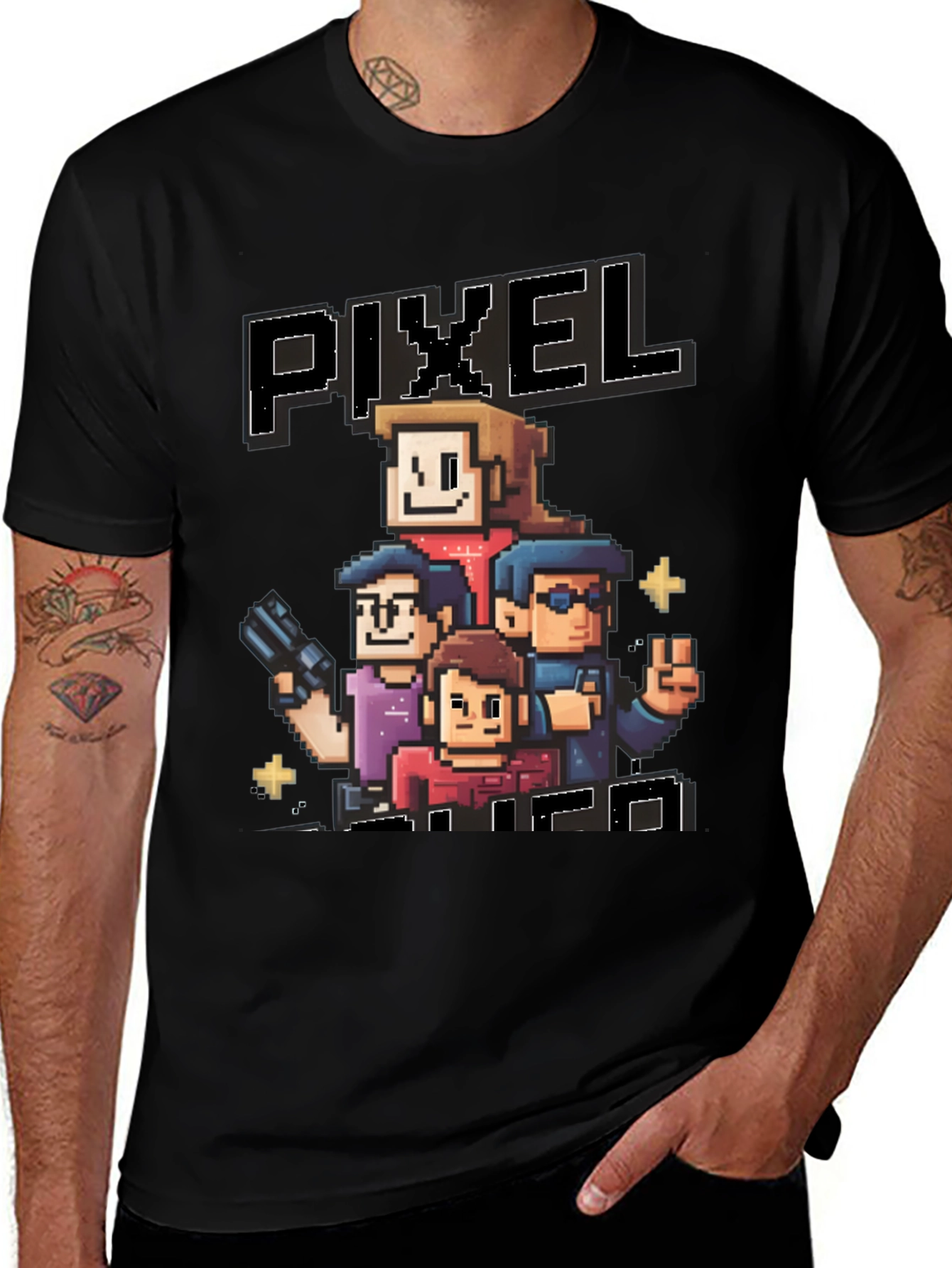Variant 27 of Pixel Squad Black T-Shirt - Retro Gaming Style