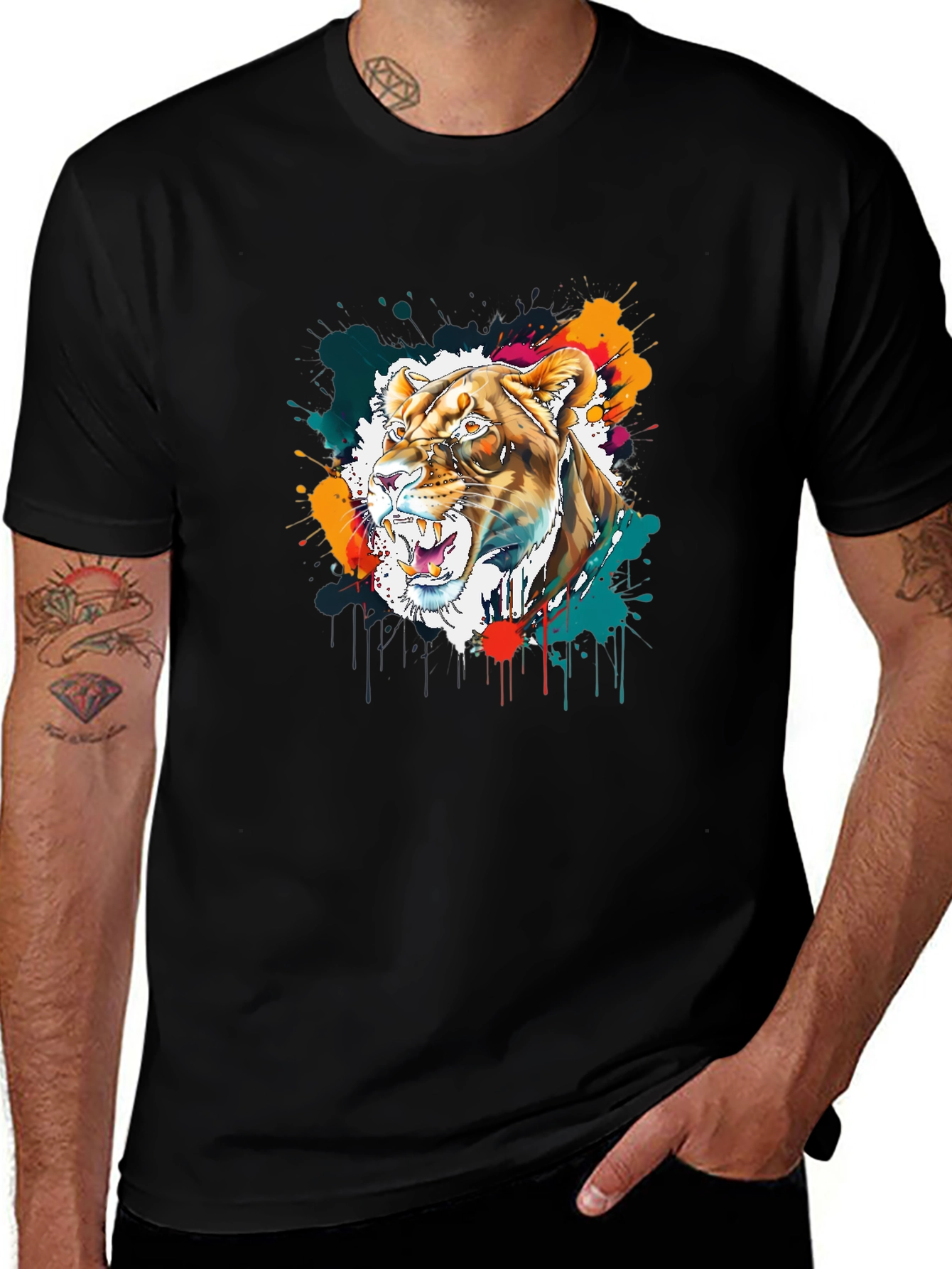 Variant 17 of Lion Splash Art Graphic Tee - Bold Design