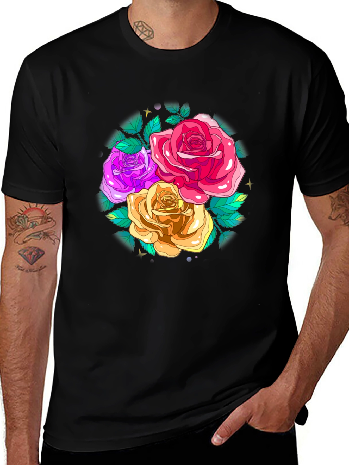 Variant 10 of Floral Rose T-Shirt - Colorful Graphic Tee