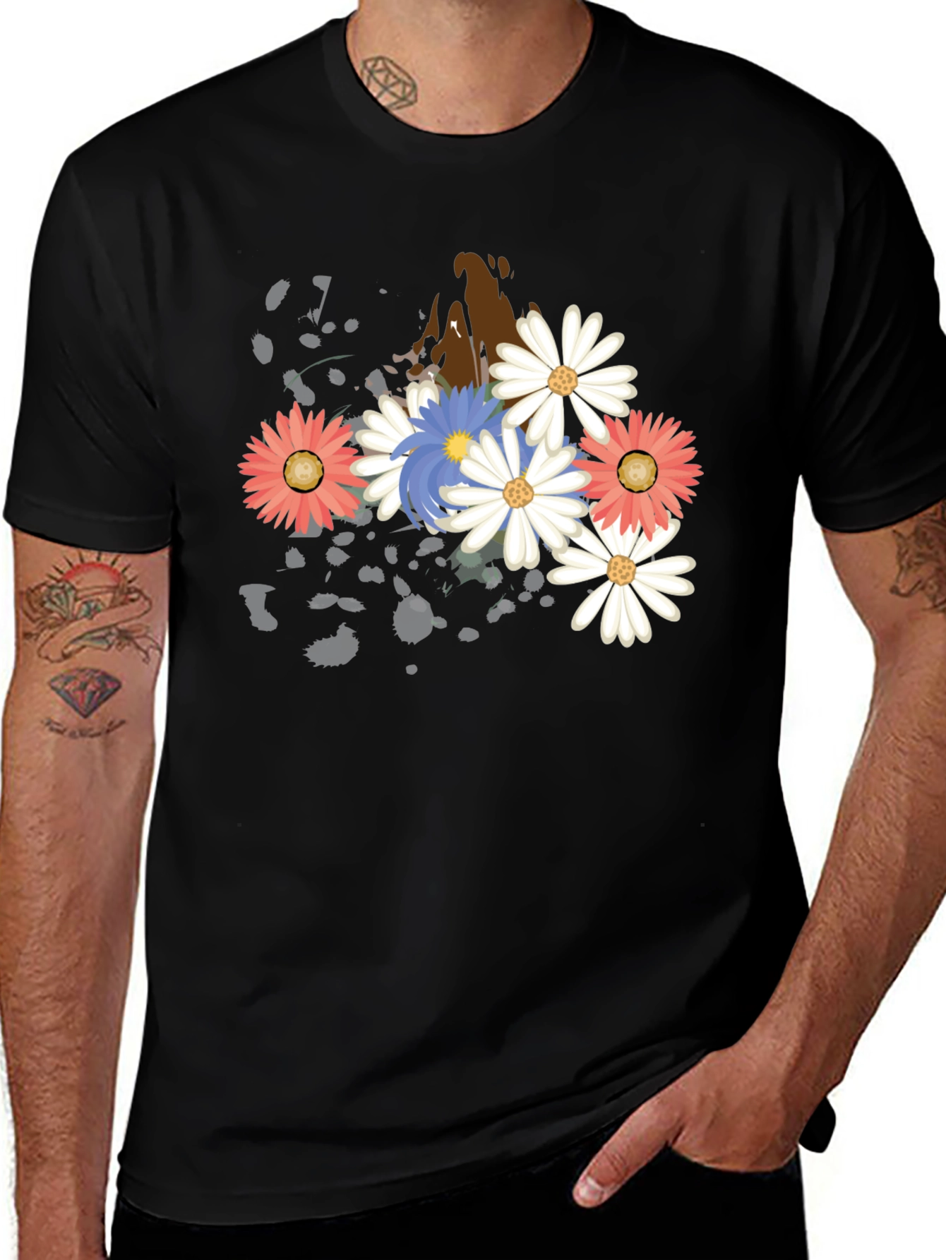 Variant 22 of Floral Burst Graphic T-Shirt - Black