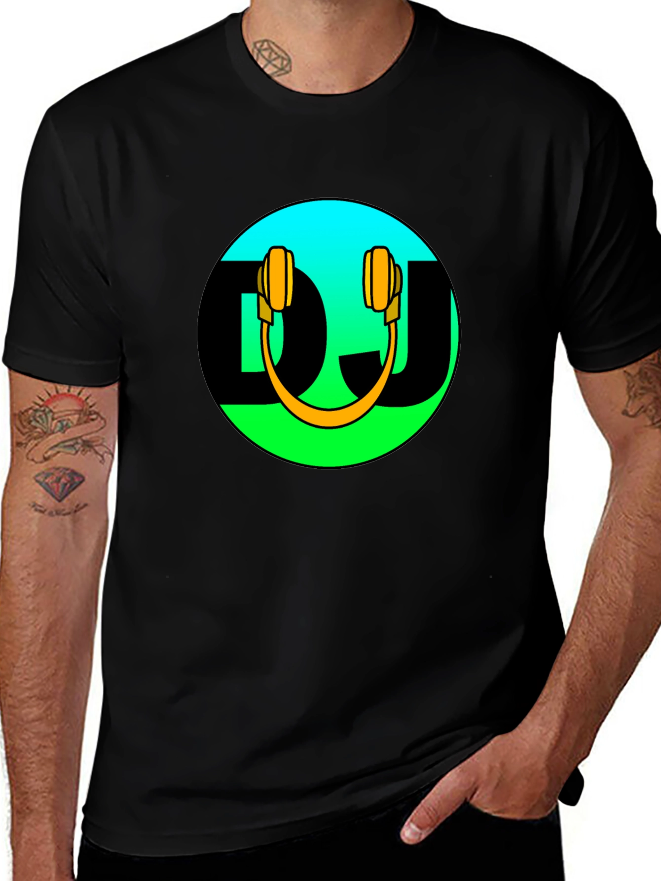 Variant 3 of DJ Headphones Graphic Black T-Shirt