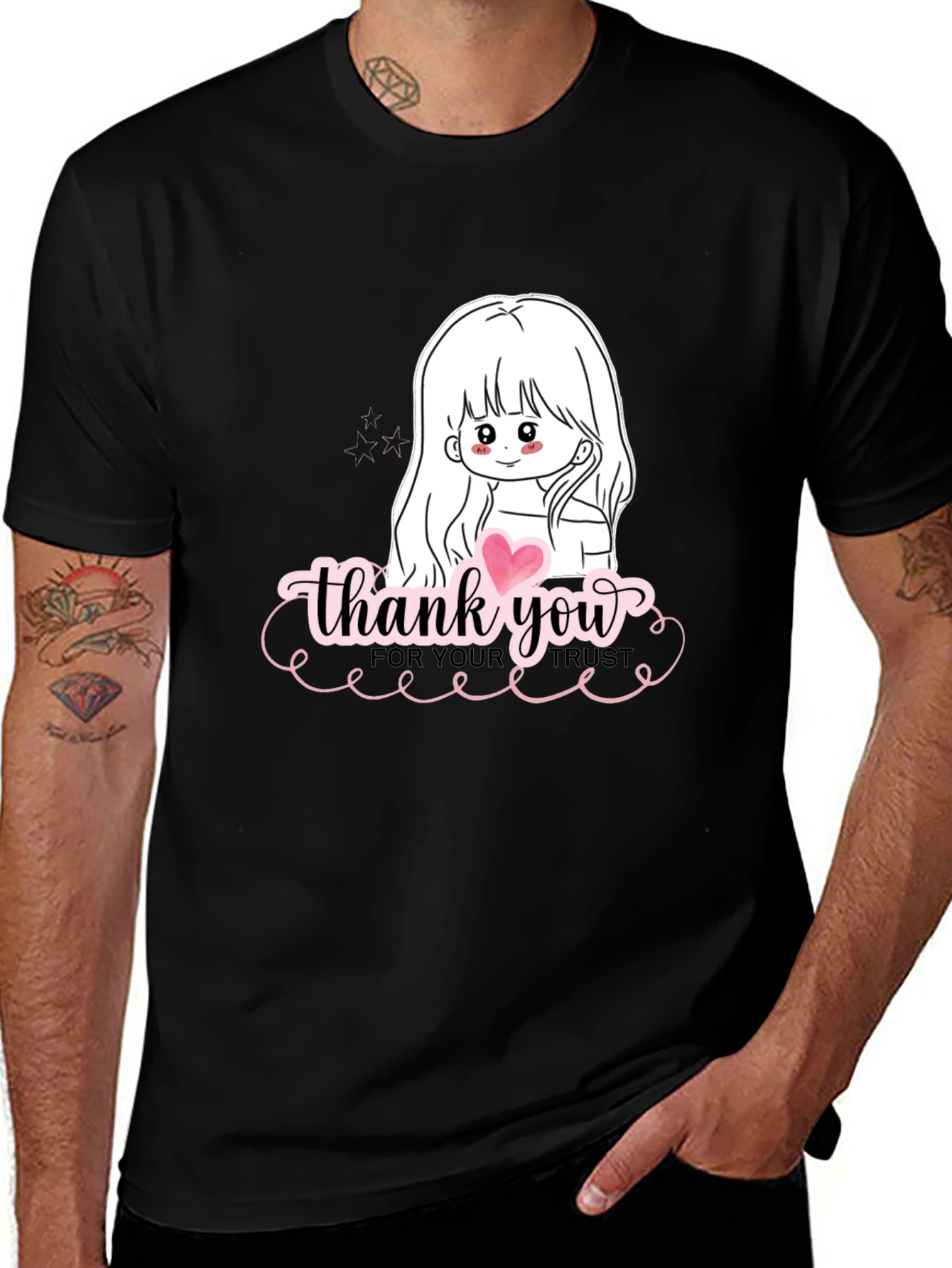 Black Thank You Girl Graphic T-Shirt - Casual Black Tee main image