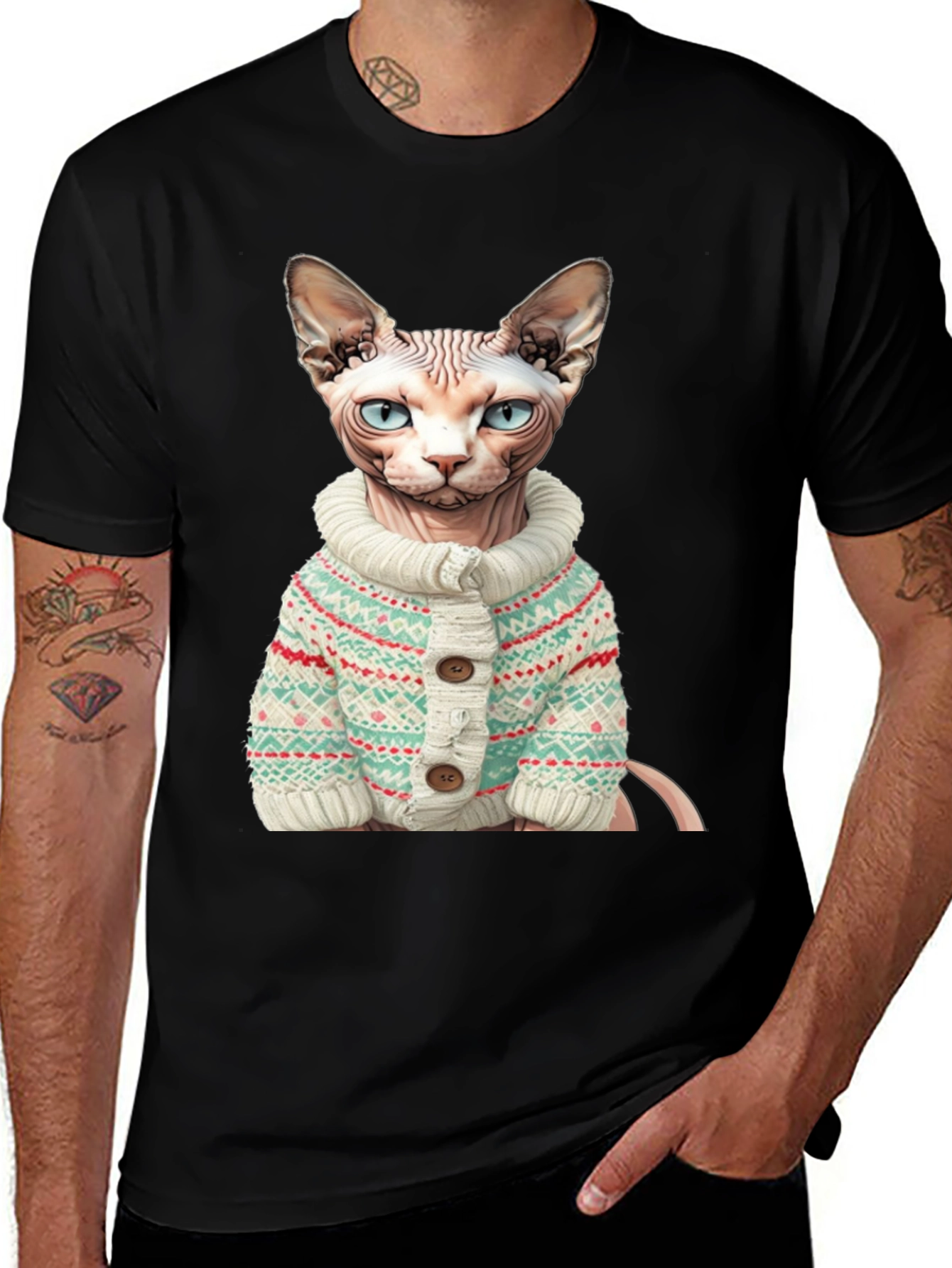 Variant 28 of Sphynx Cat in Sweater T-Shirt - Unique Gift!