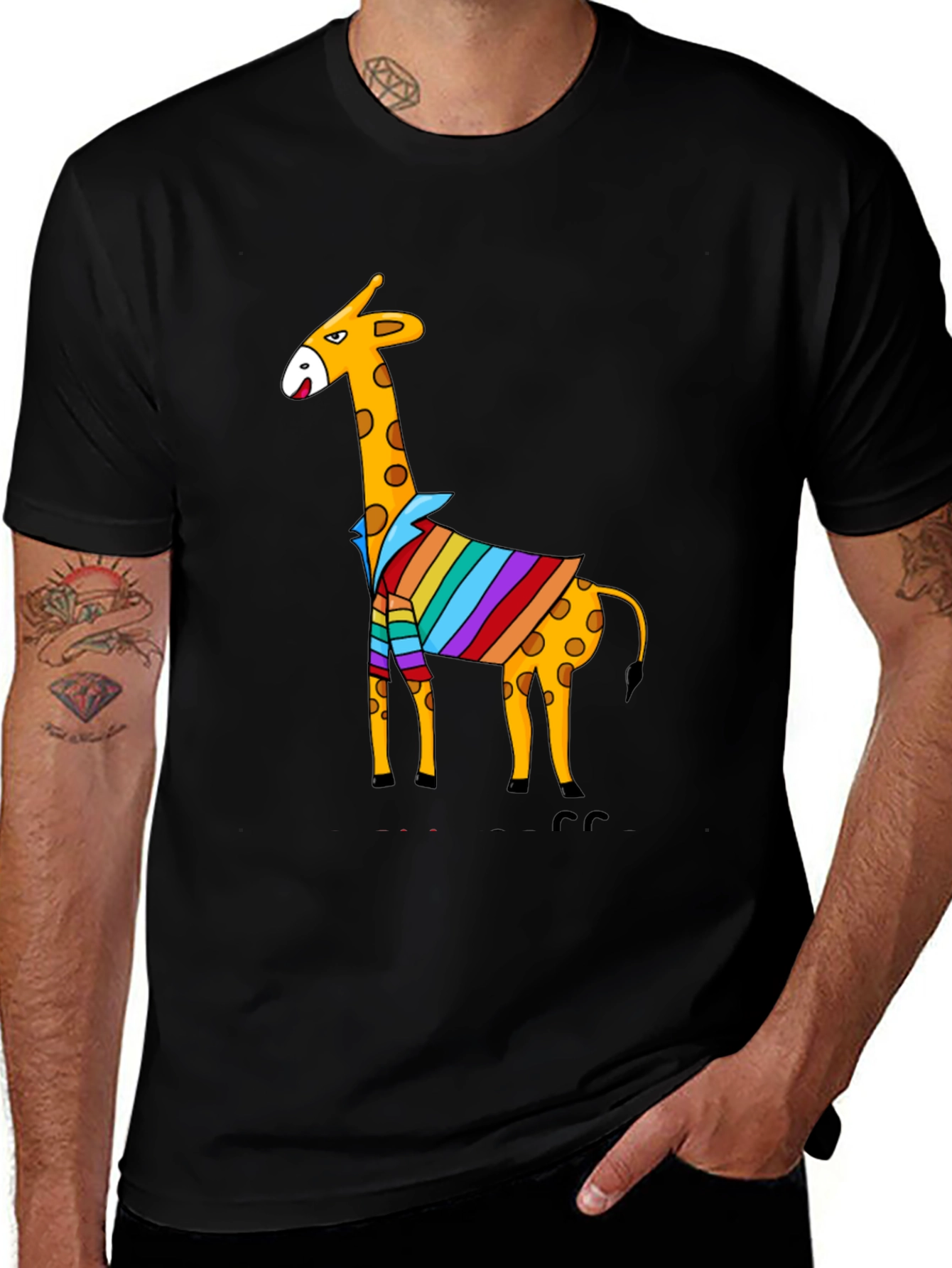 Variant 23 of Giraffe Striped Shirt Graphic Tee - Men's Black T-Shirt