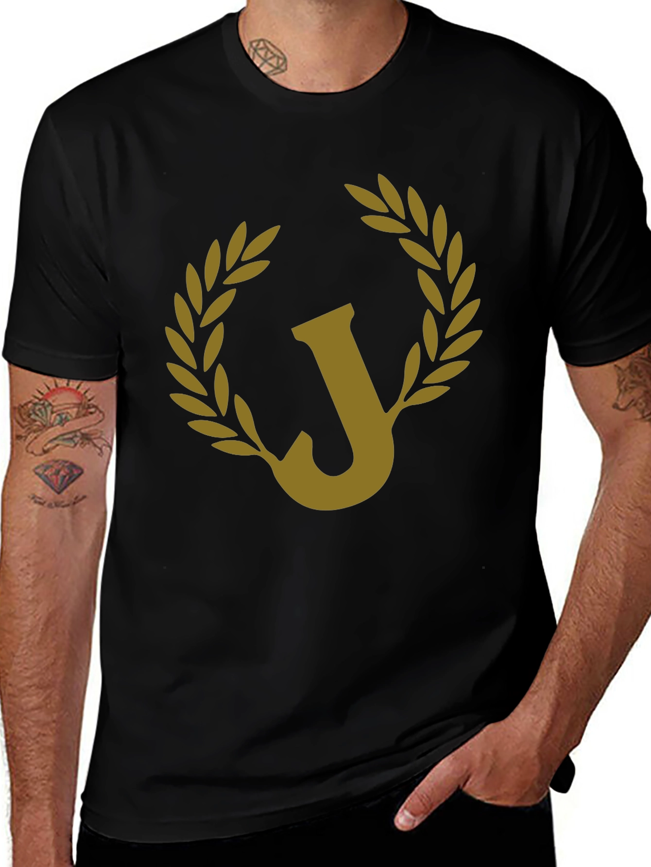 Variant 3 of Letter J Laurel Wreath Black Graphic Tee