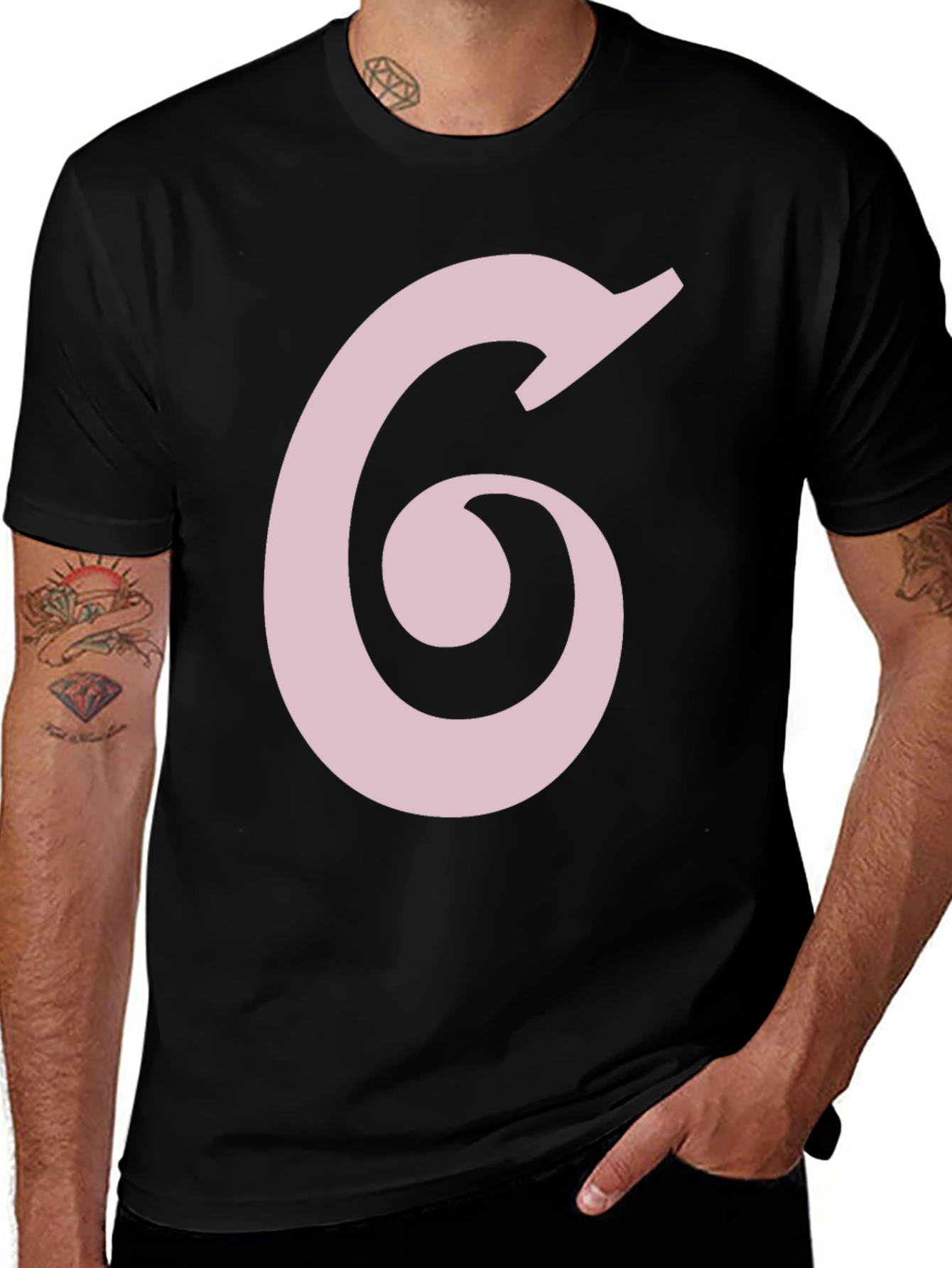 Variant 15 of Black T-Shirt with Pink Number 6 Design