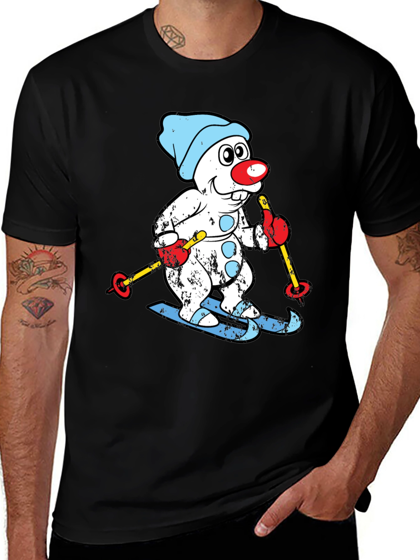Variant 4 of Skiing Snowman T-Shirt - Winter Fun