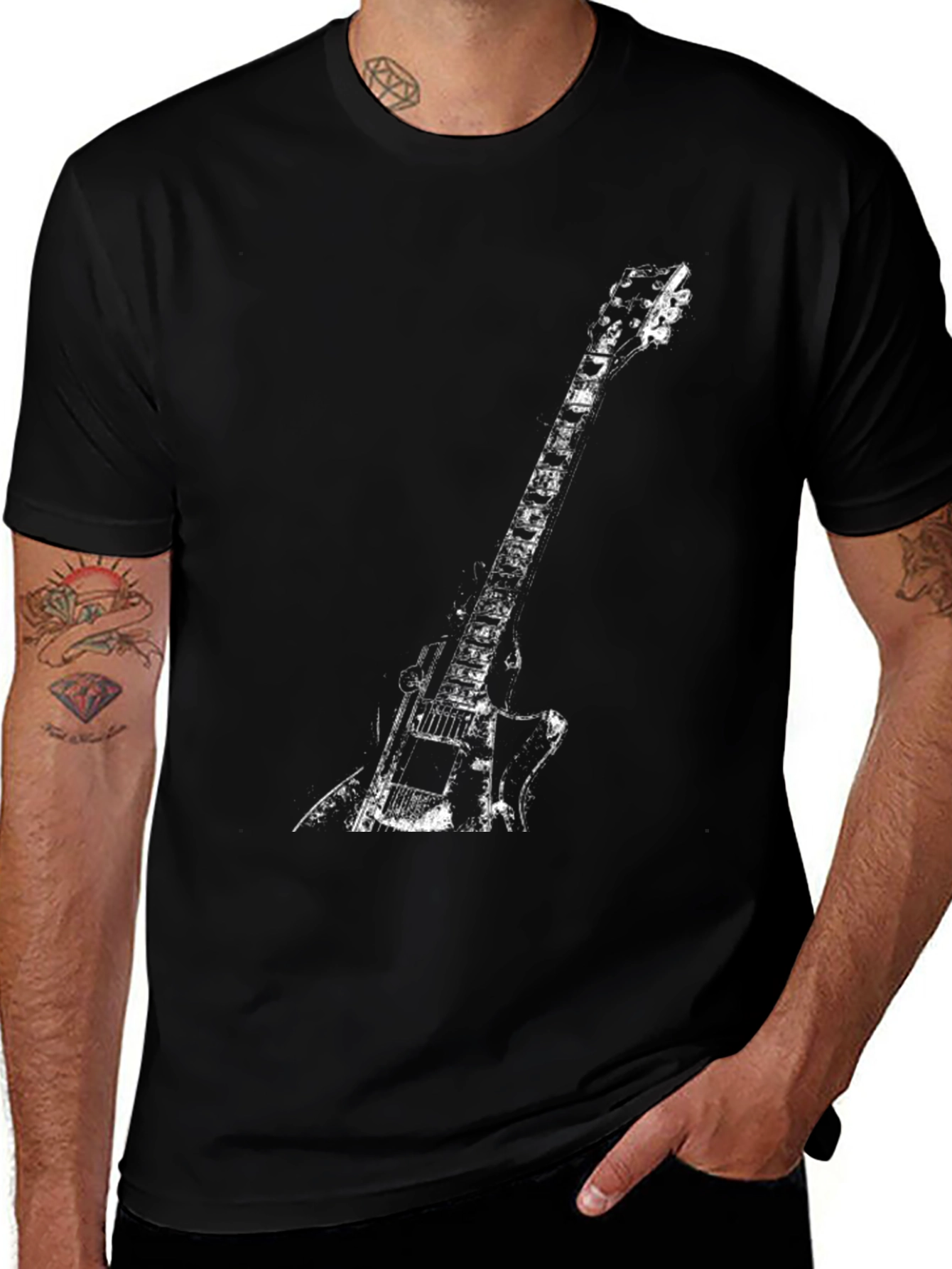 Variant 27 of Black Guitar Graphic Tee - Rock and Roll Style