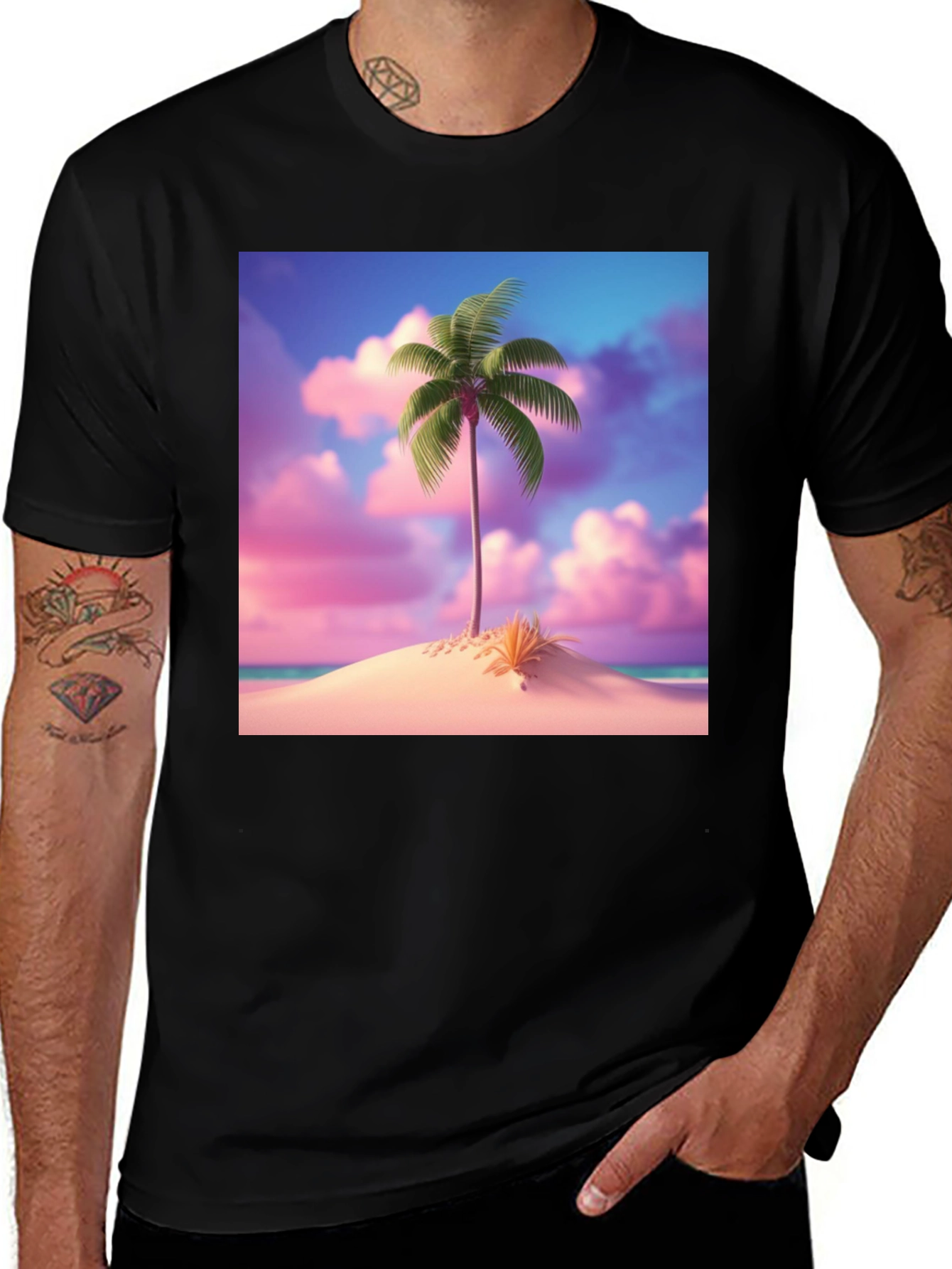 Variant 12 of Tropical Palm Tree Beach Graphic T-Shirt