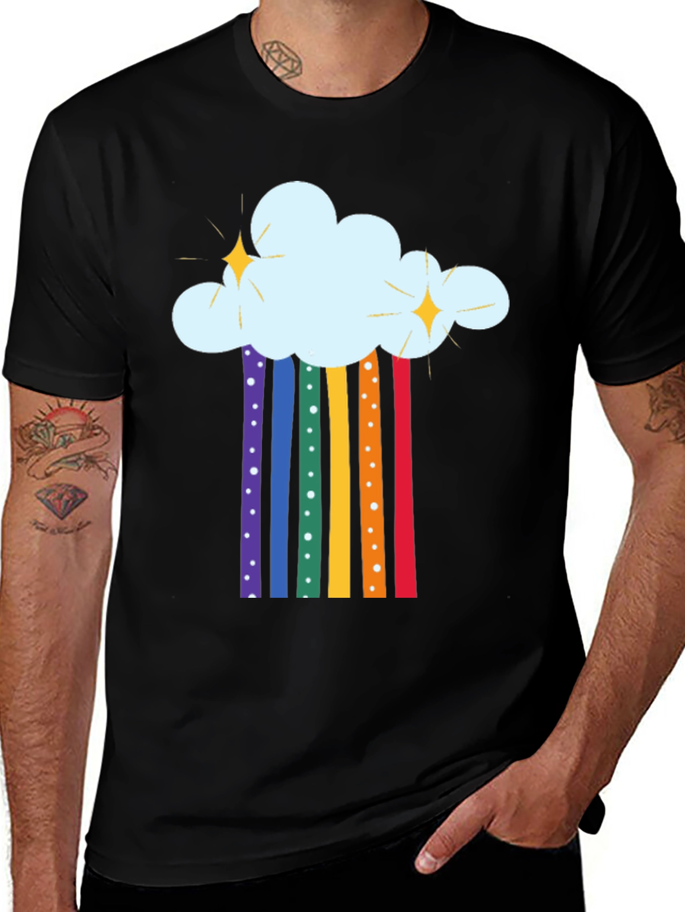 Variant 28 of Rainbow Cloud Graphic Tee - Black Cotton T-Shirt