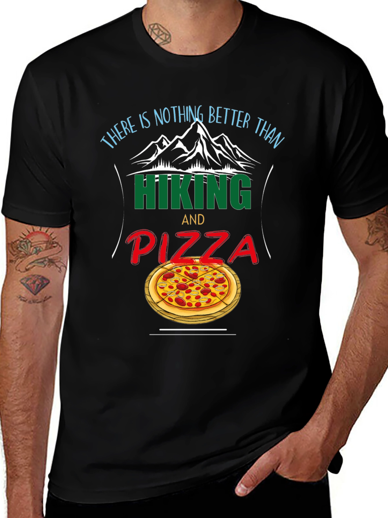 Variant 14 of Hiking and Pizza Graphic T-Shirt - Perfect for Outdoor Lovers!