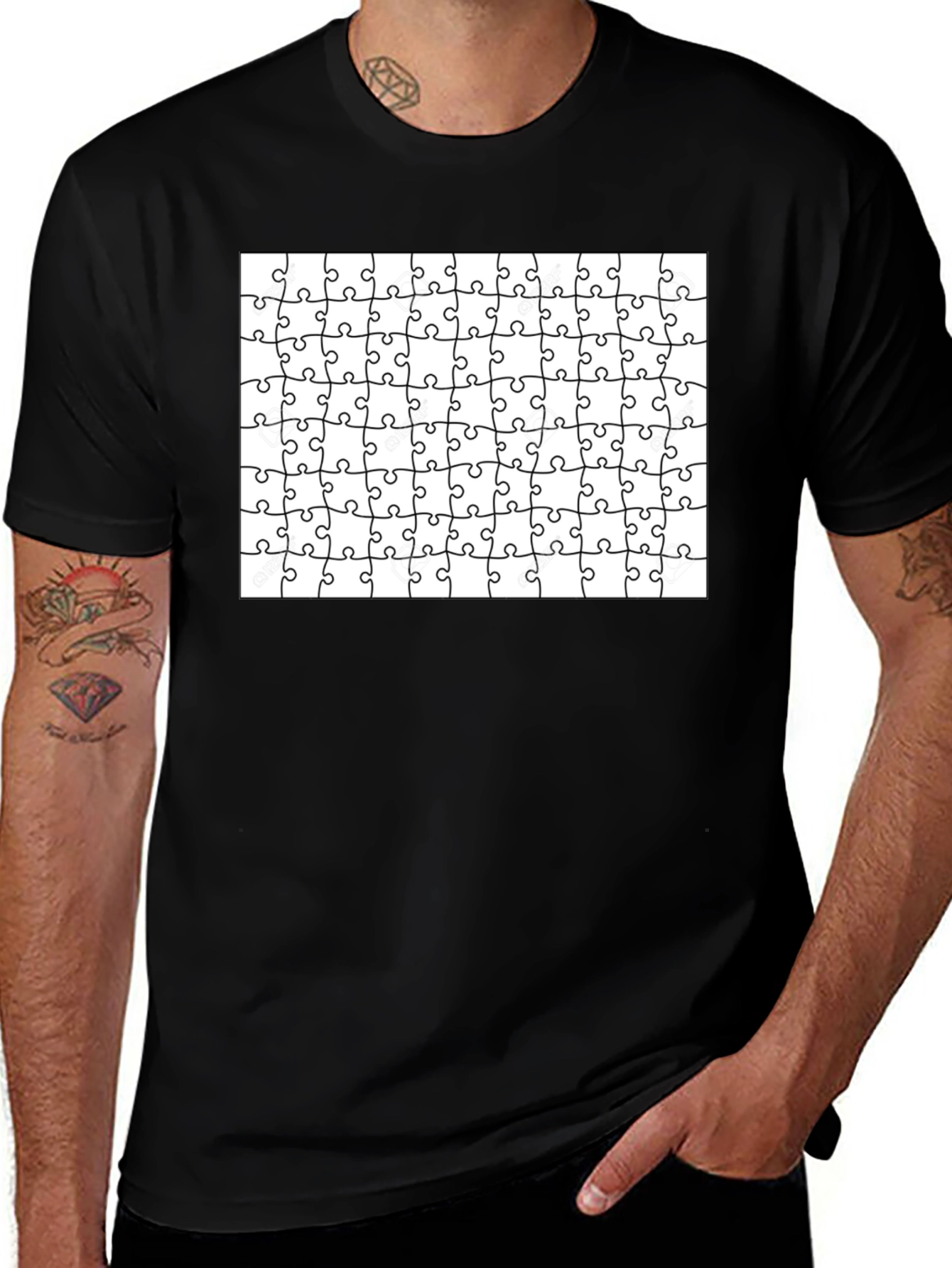 Variant 7 of Puzzle Piece Pattern Black T-Shirt