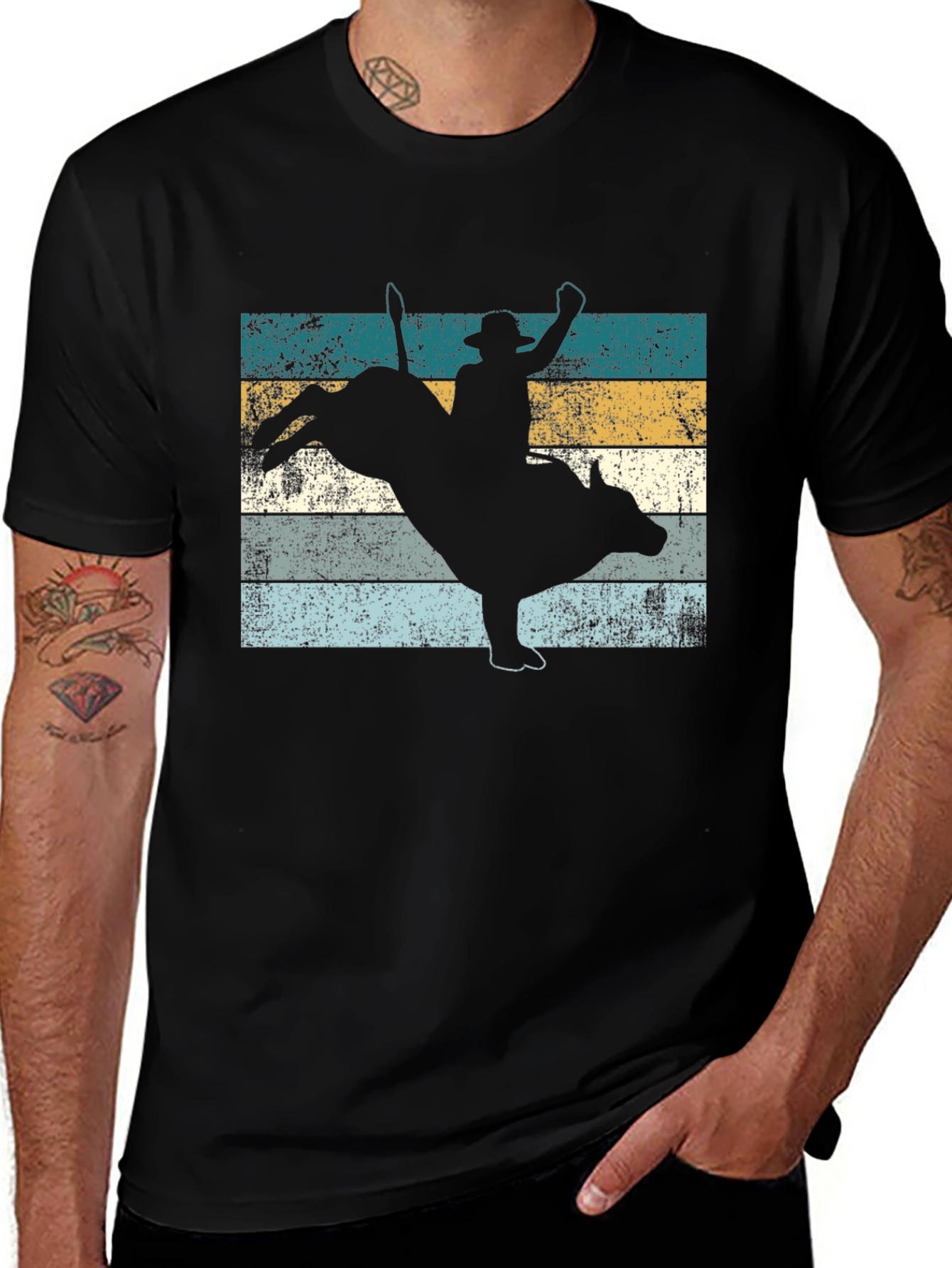 Black Vintage Rodeo Bull Rider T-Shirt main image