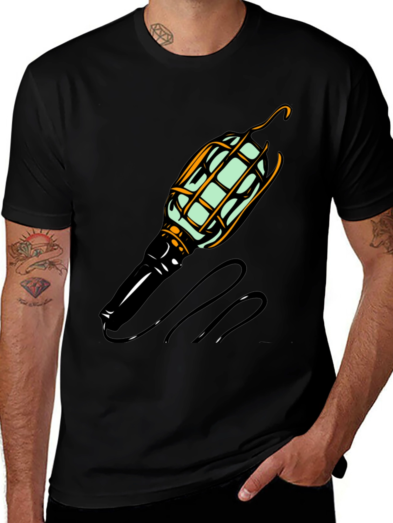 Variant 27 of Novelty Lightbulb Graphic Tee - Black Cotton Blend Shirt