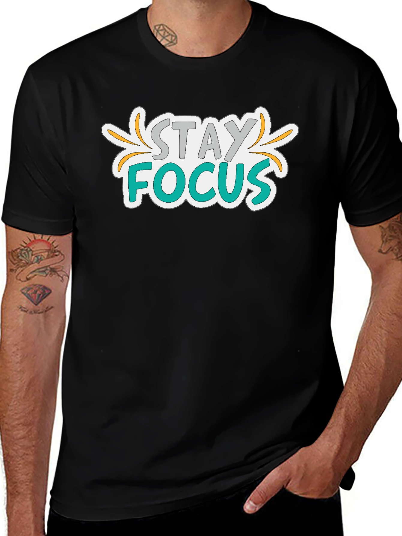 Variant 17 of Stay Focus Graphic Print Black T-Shirt