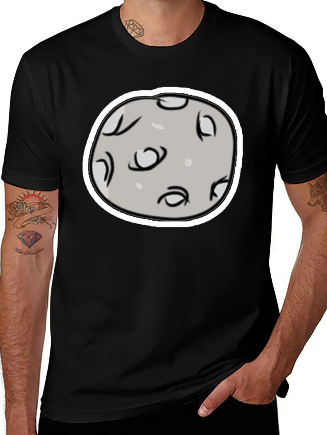 Variant 29 of Cartoon Moon Graphic Black T-Shirt