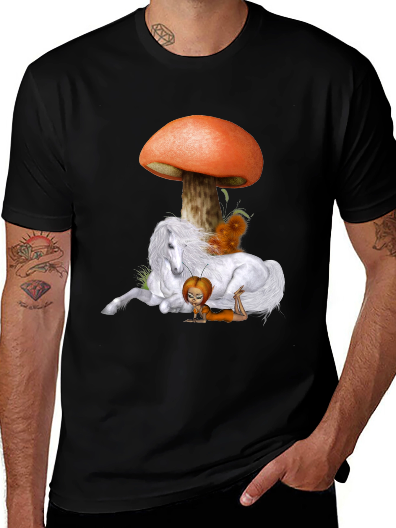 Variant 20 of Whimsical Graphic Tee: Unicorn, Fairy & Mushroom Design