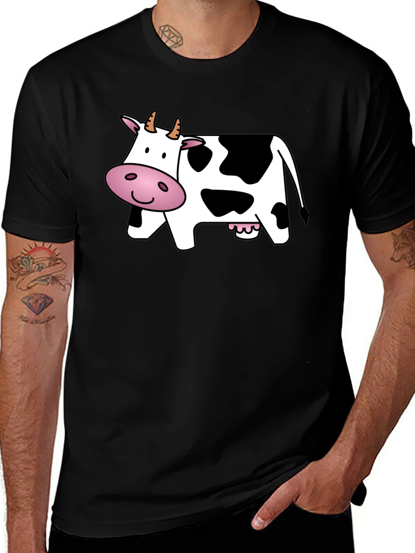 Variant 14 of Cute Cartoon Cow Graphic Black T-Shirt