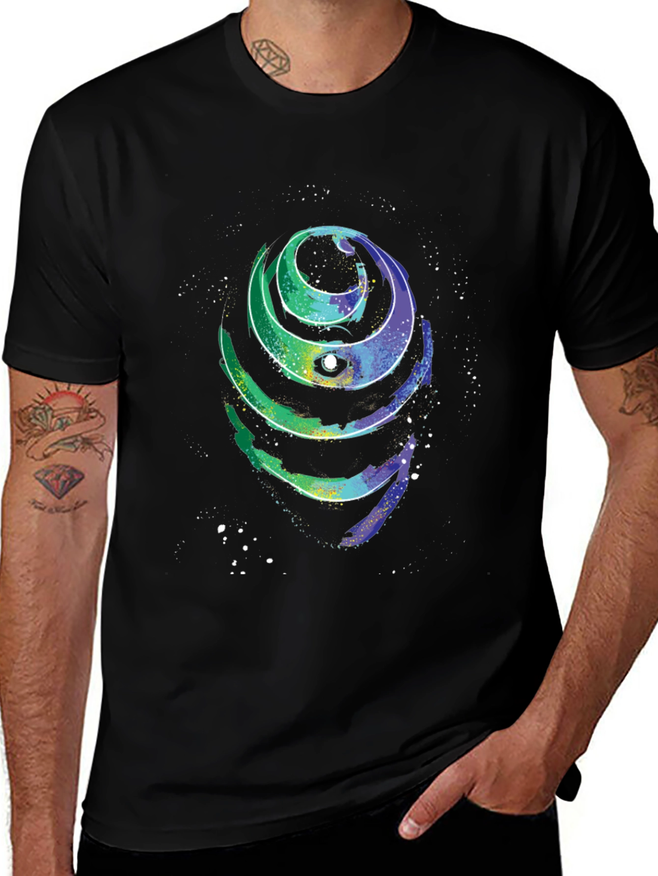 Variant 20 of Cosmic Spiral Graphic Tee - Black Cotton T-Shirt