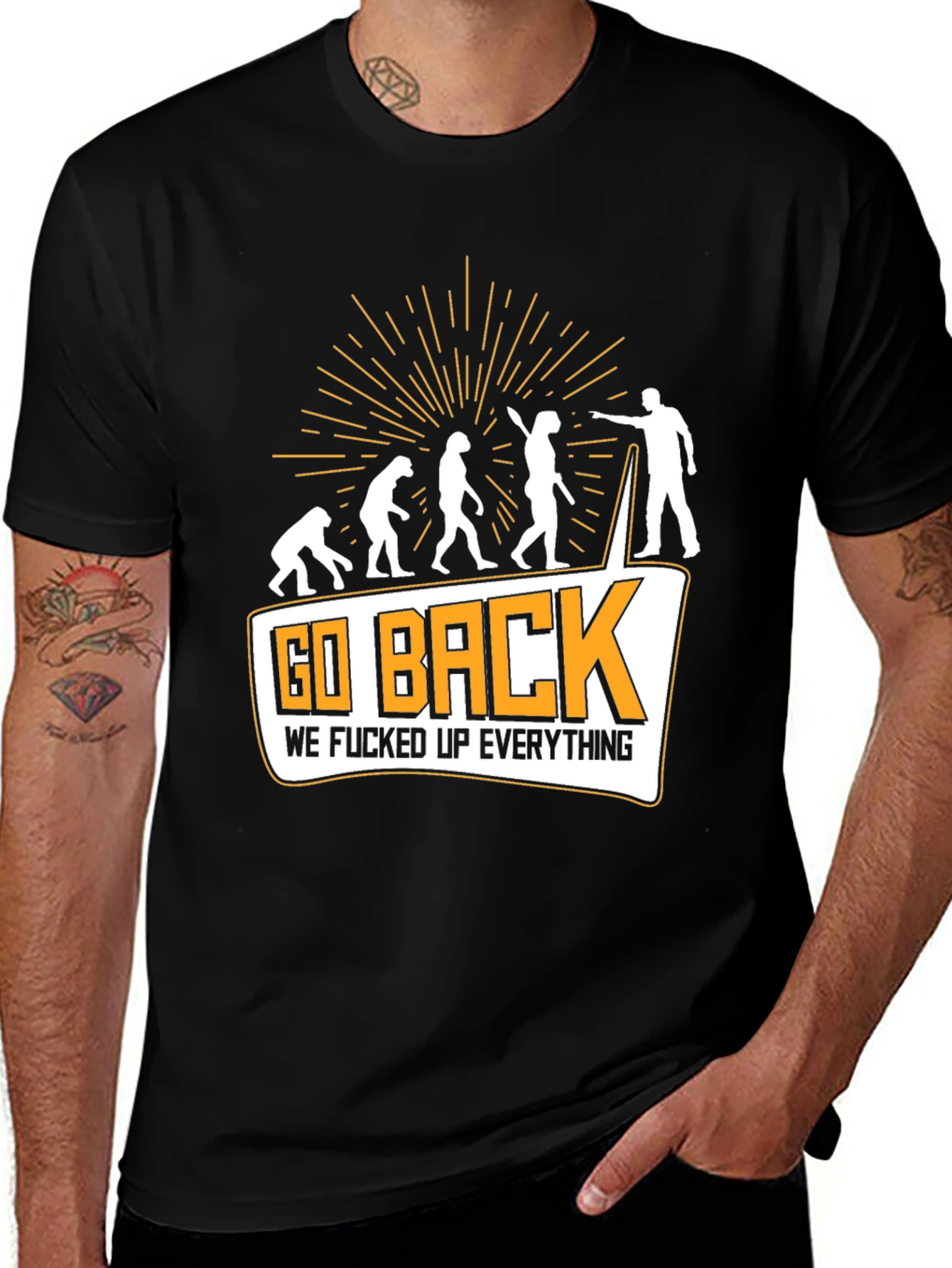 Variant 28 of Go Back T-Shirt - Funny Evolution Graphic Tee