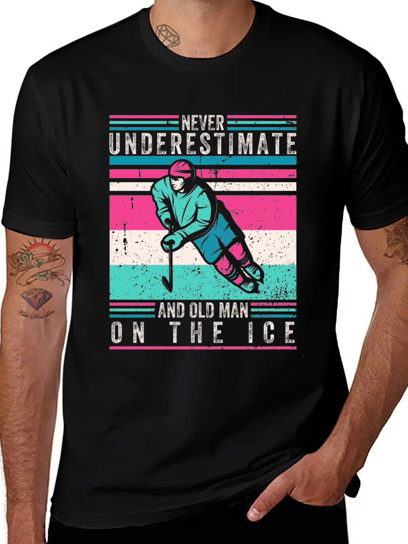 Variant 29 of Old Man Hockey T-Shirt - Never Underestimate!