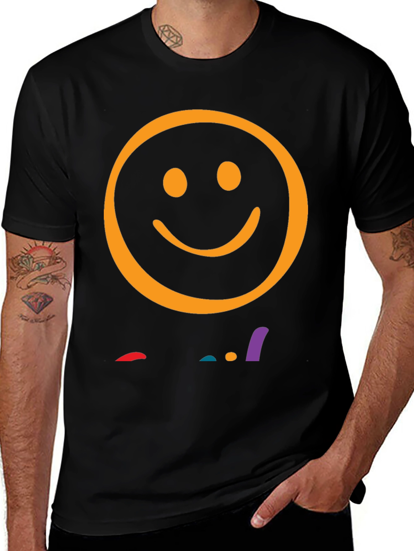 Variant 20 of Smiley Face Graphic Tee - Black Casual T-Shirt