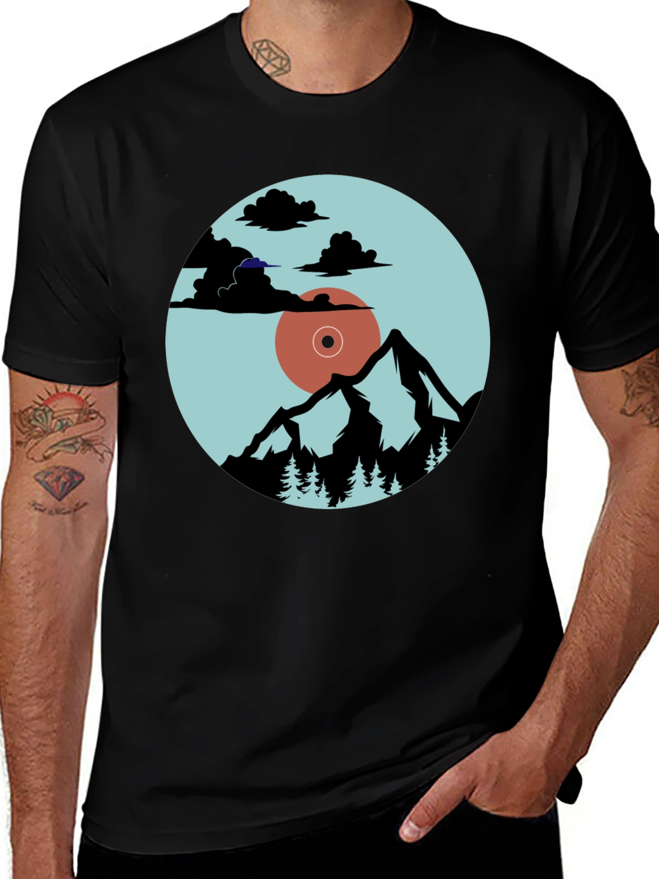 Variant 23 of Mountains & Vinyl Record Graphic T-Shirt