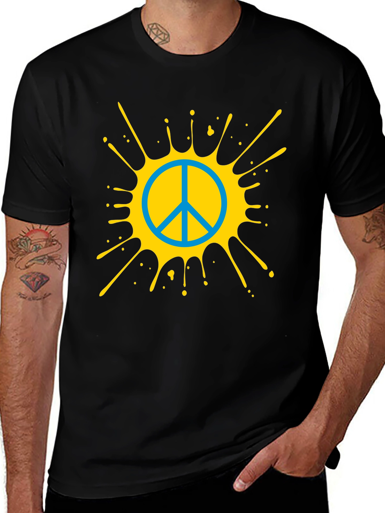 Variant 28 of Peace Sign Splatter Tee - Black Cotton Casual Shirt
