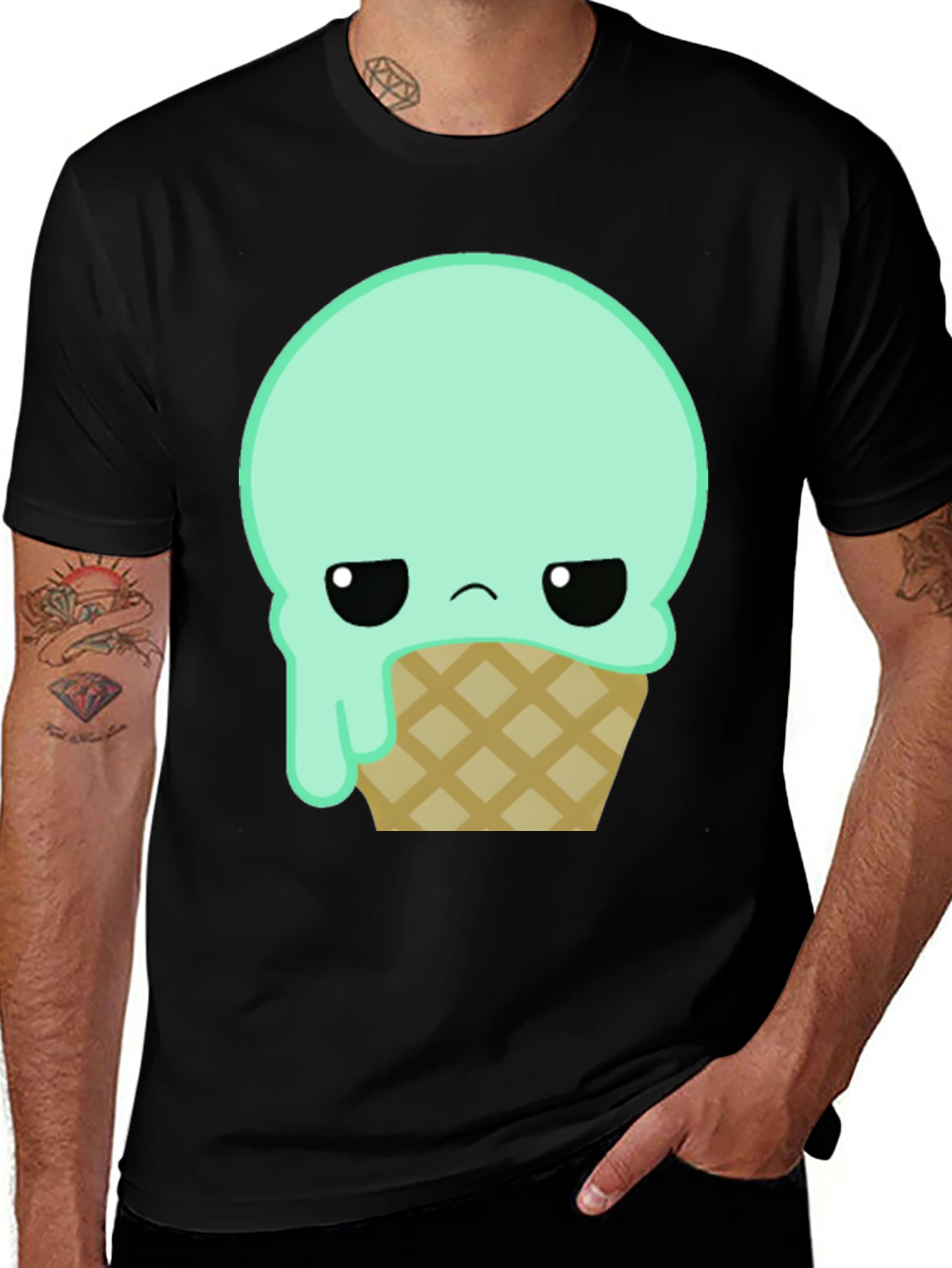 Variant 8 of Sad Ice Cream Graphic Tee - Black Cotton T-Shirt