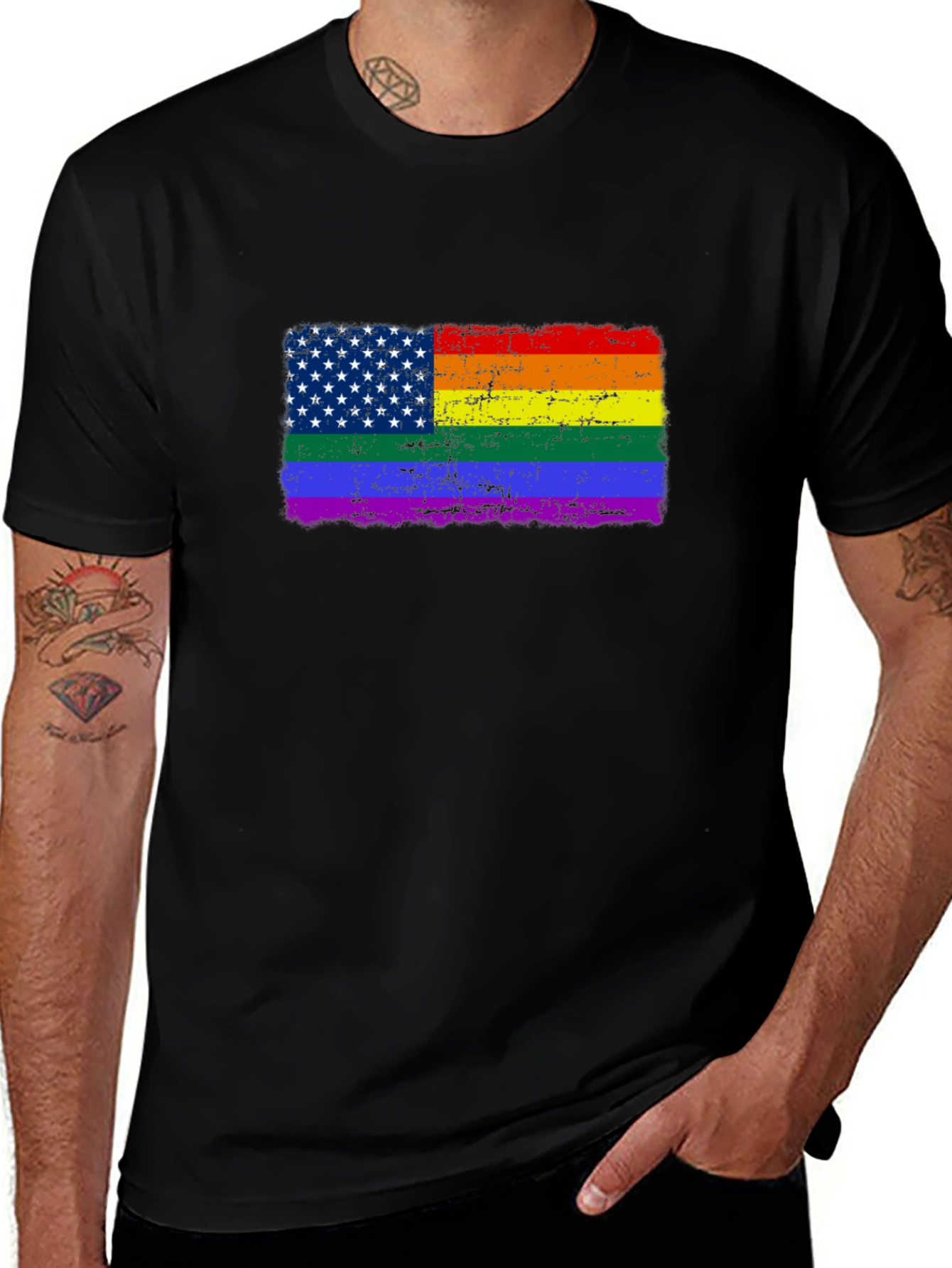 Variant 28 of Pride USA Flag T-Shirt - Distressed Graphic Tee