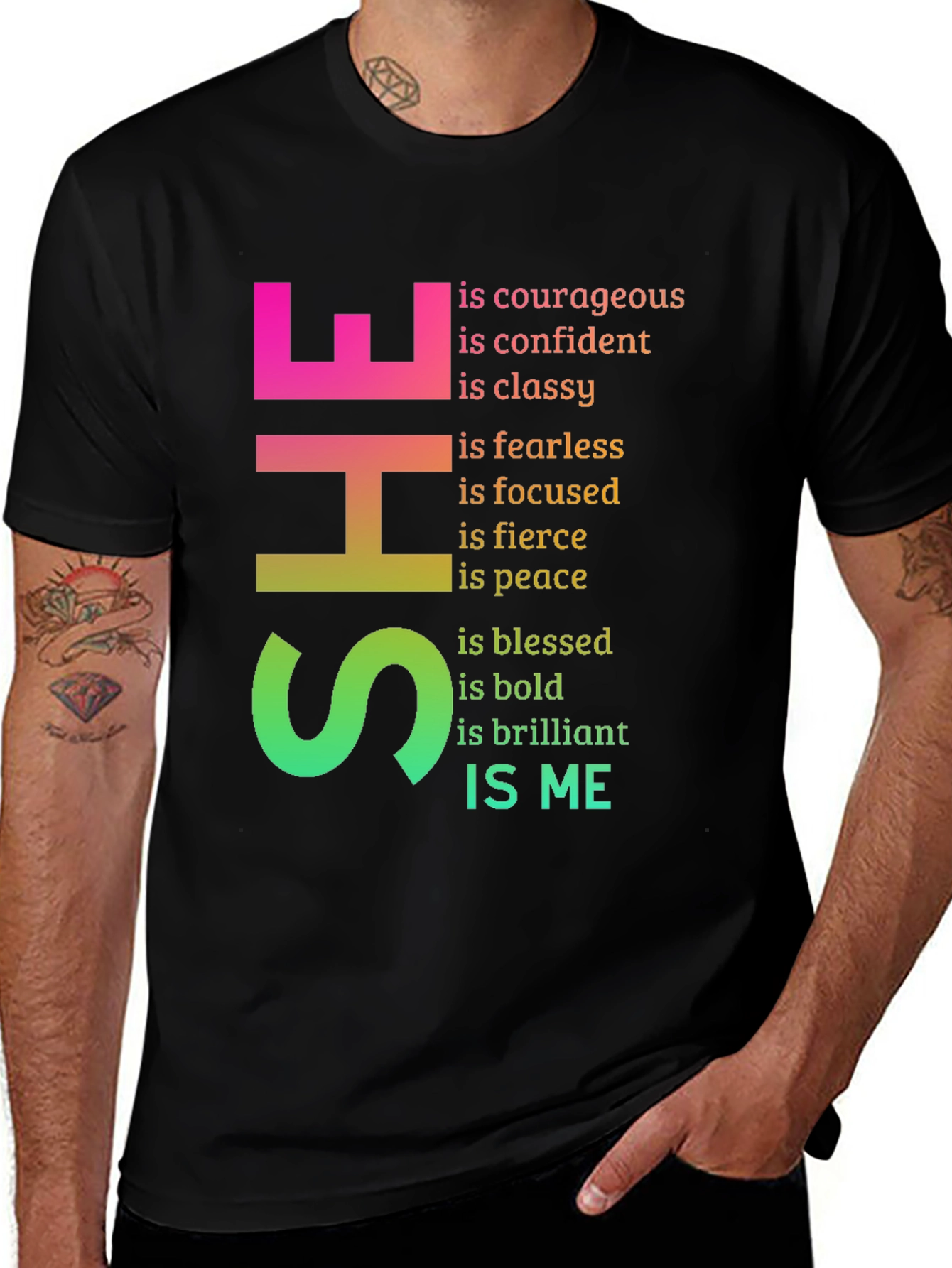 Black Empowered SHE Graphic T-Shirt - Bold & Brilliant Women's Tee main image