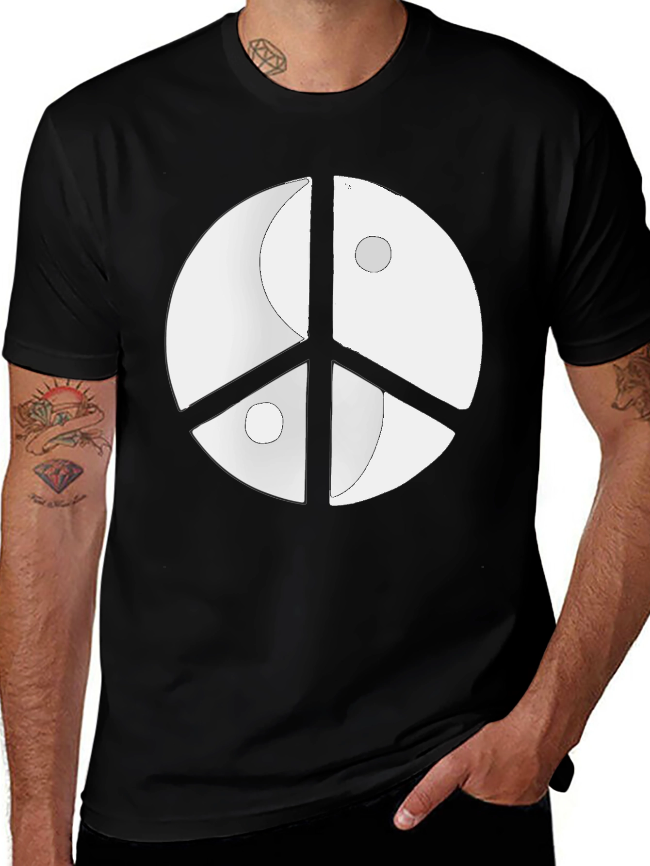 Variant 15 of Yin Yang Peace Sign Graphic Tee - Mens Casual Black T-Shirt