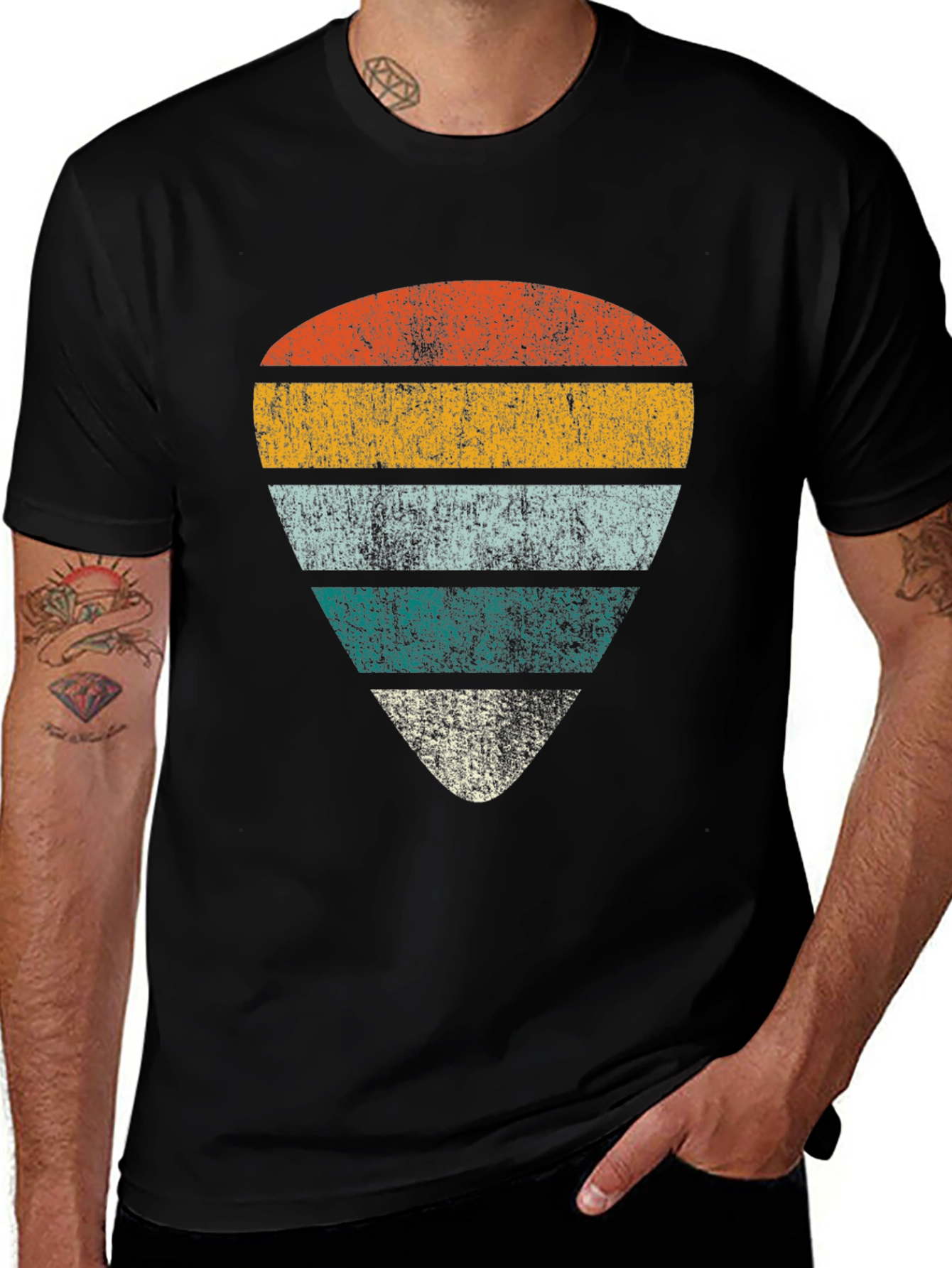 Black Retro Guitar Pick Graphic Tee - Black main image