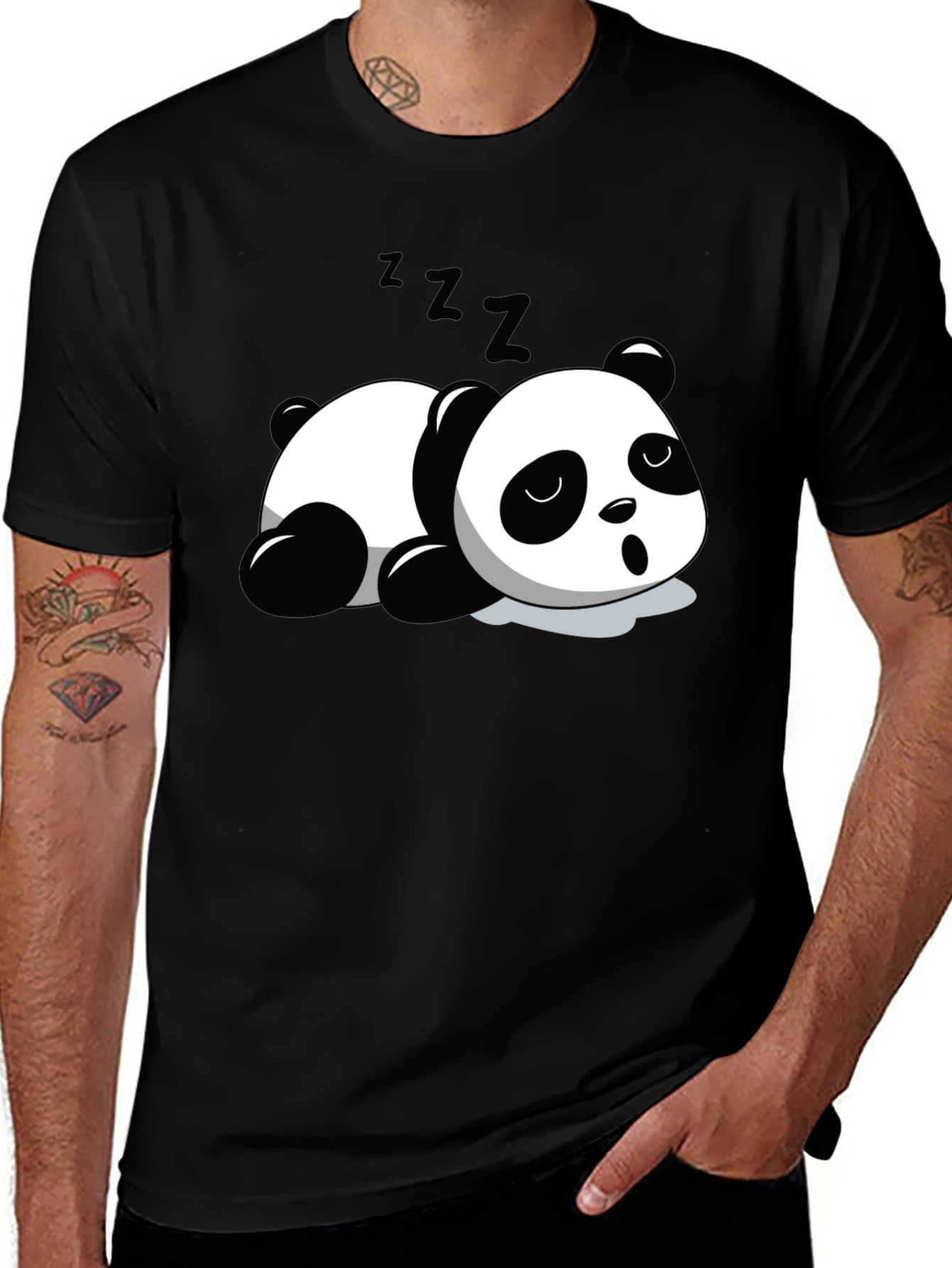 Variant 29 of Cute Panda Sleeping Graphic T-Shirt - Black