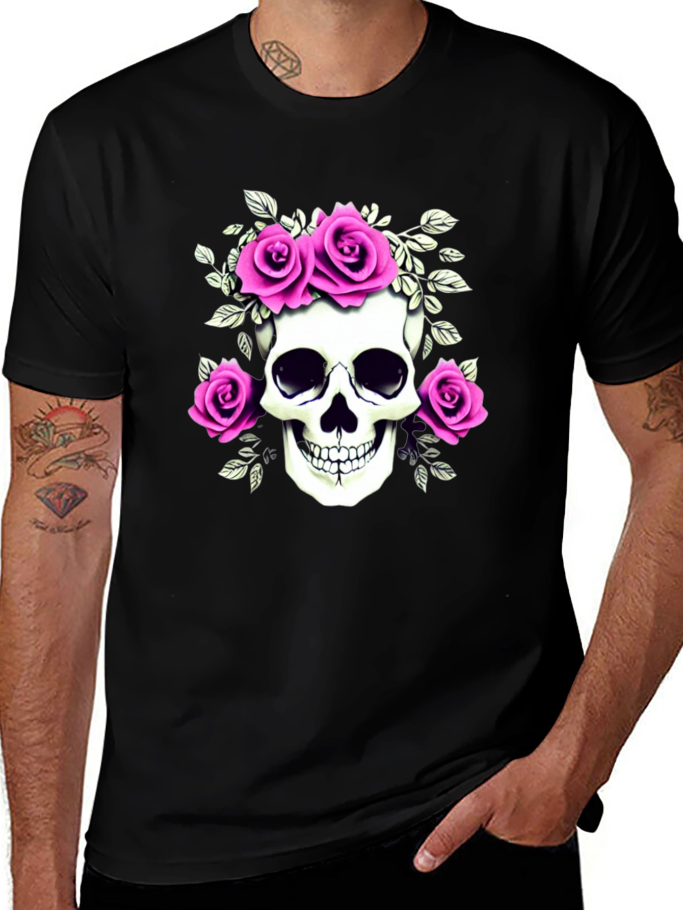 Variant 2 of Skull & Roses Graphic T-Shirt - Black