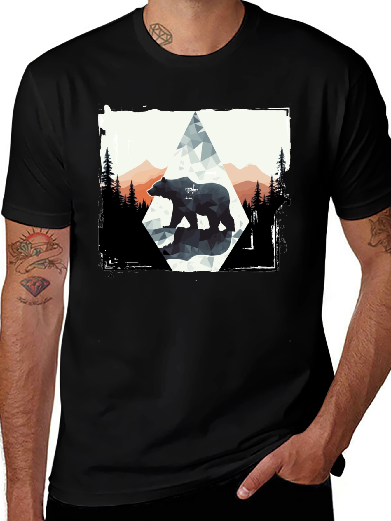 Variant 25 of Geometric Bear Graphic Tee - Black