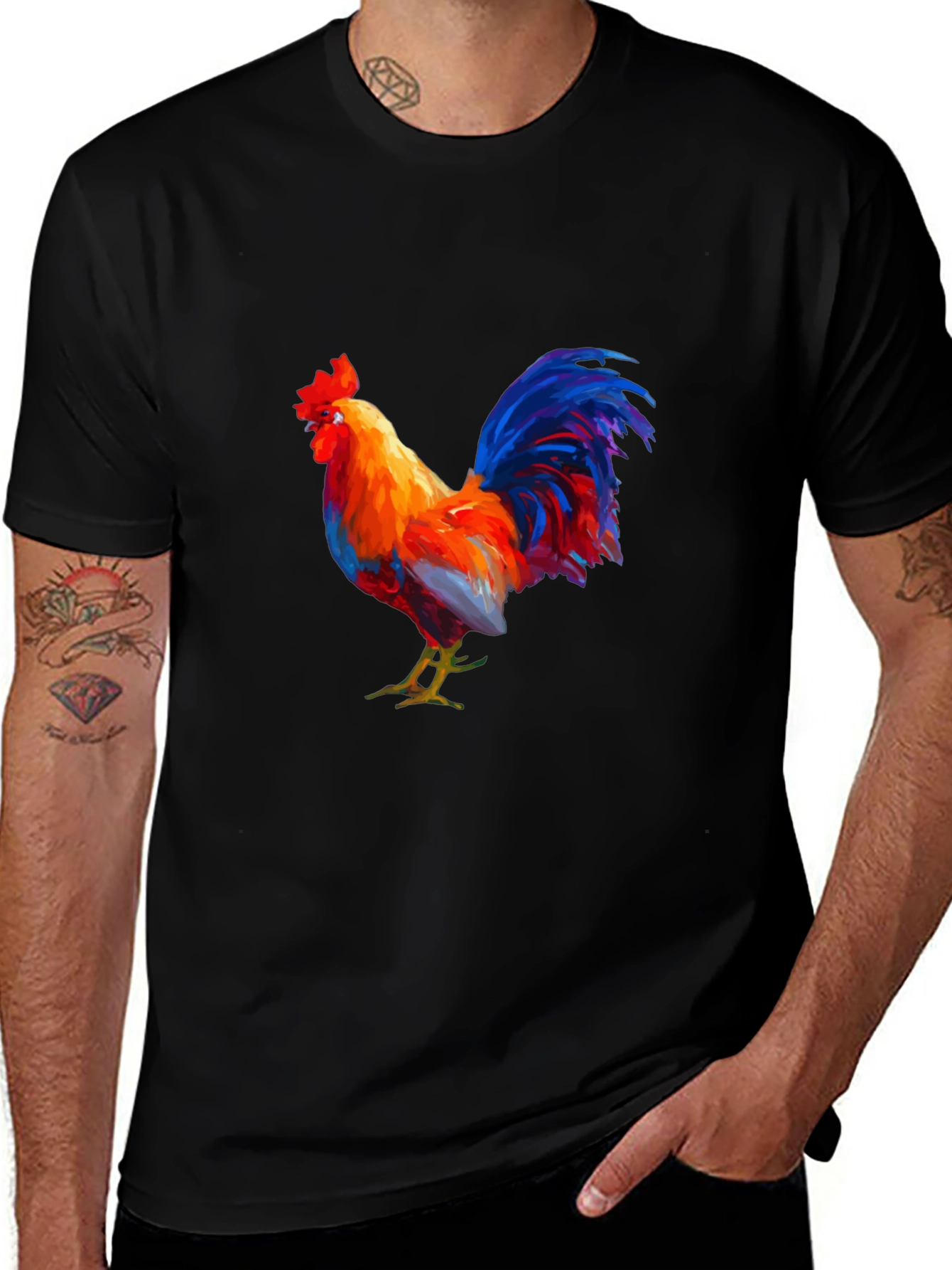 Variant 9 of Rooster Graphic Tee - Black Cotton T-Shirt