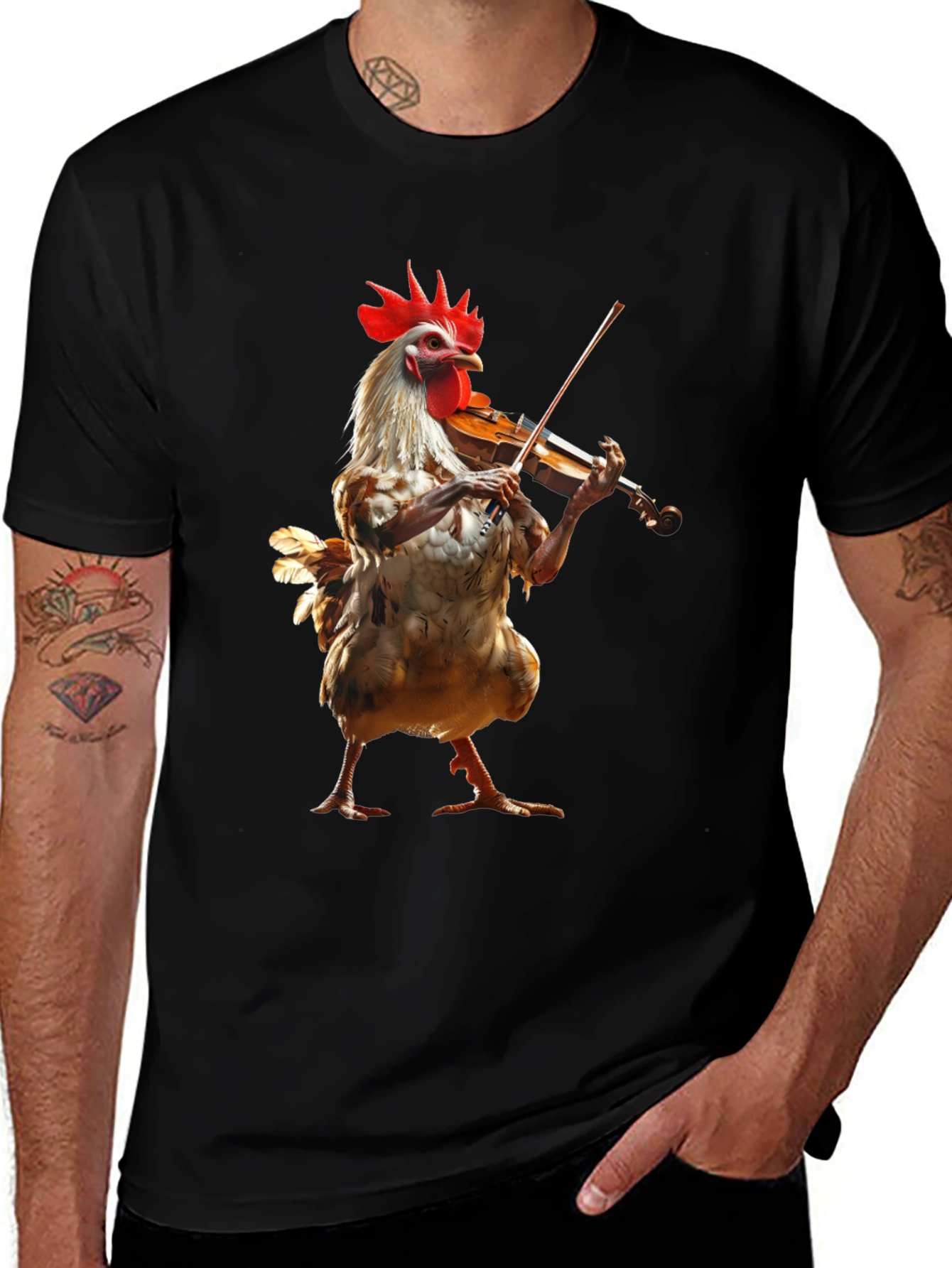 Black Chicken Playing Violin Graphic Tee main image